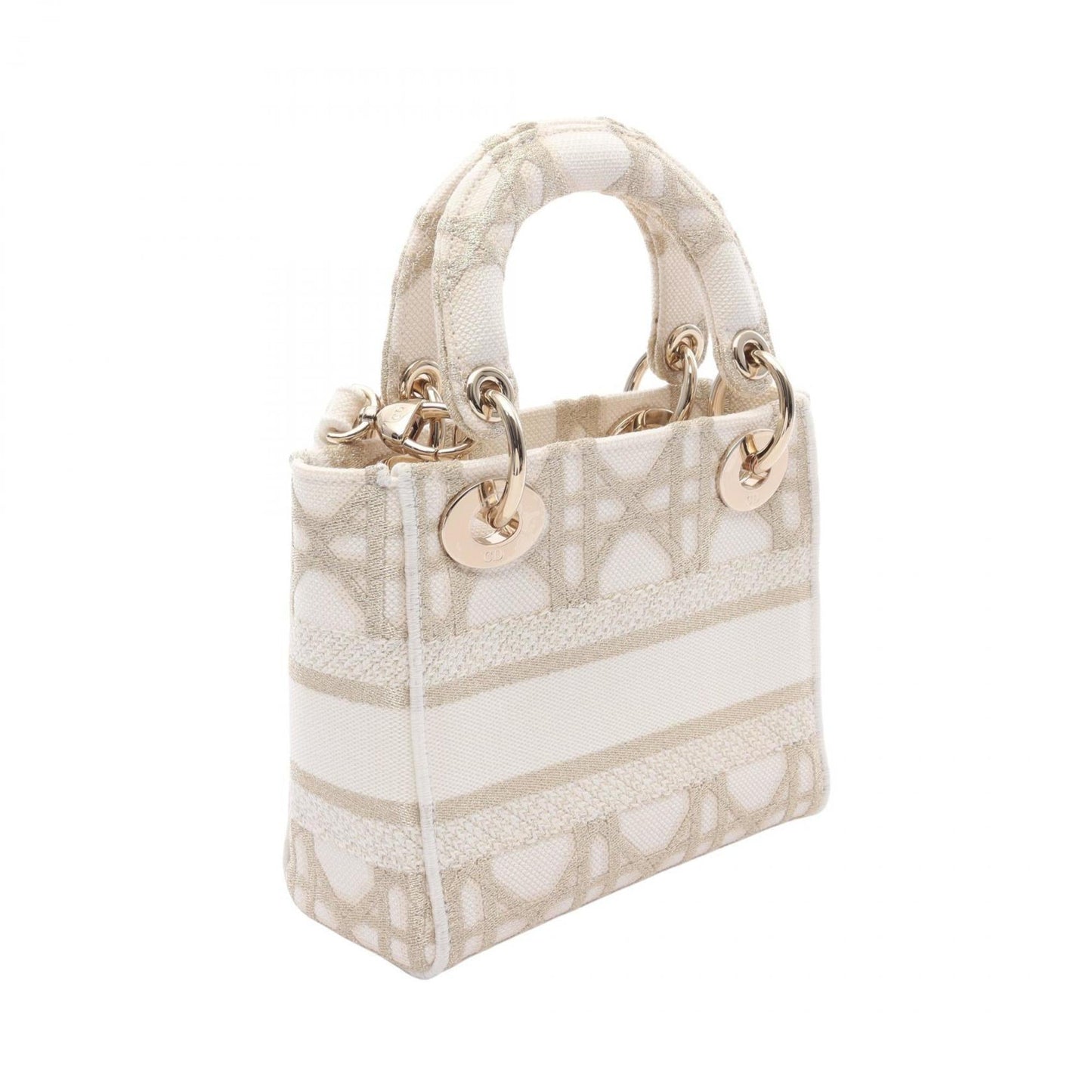 Christian Dior Gold White Canvas Handbag  
