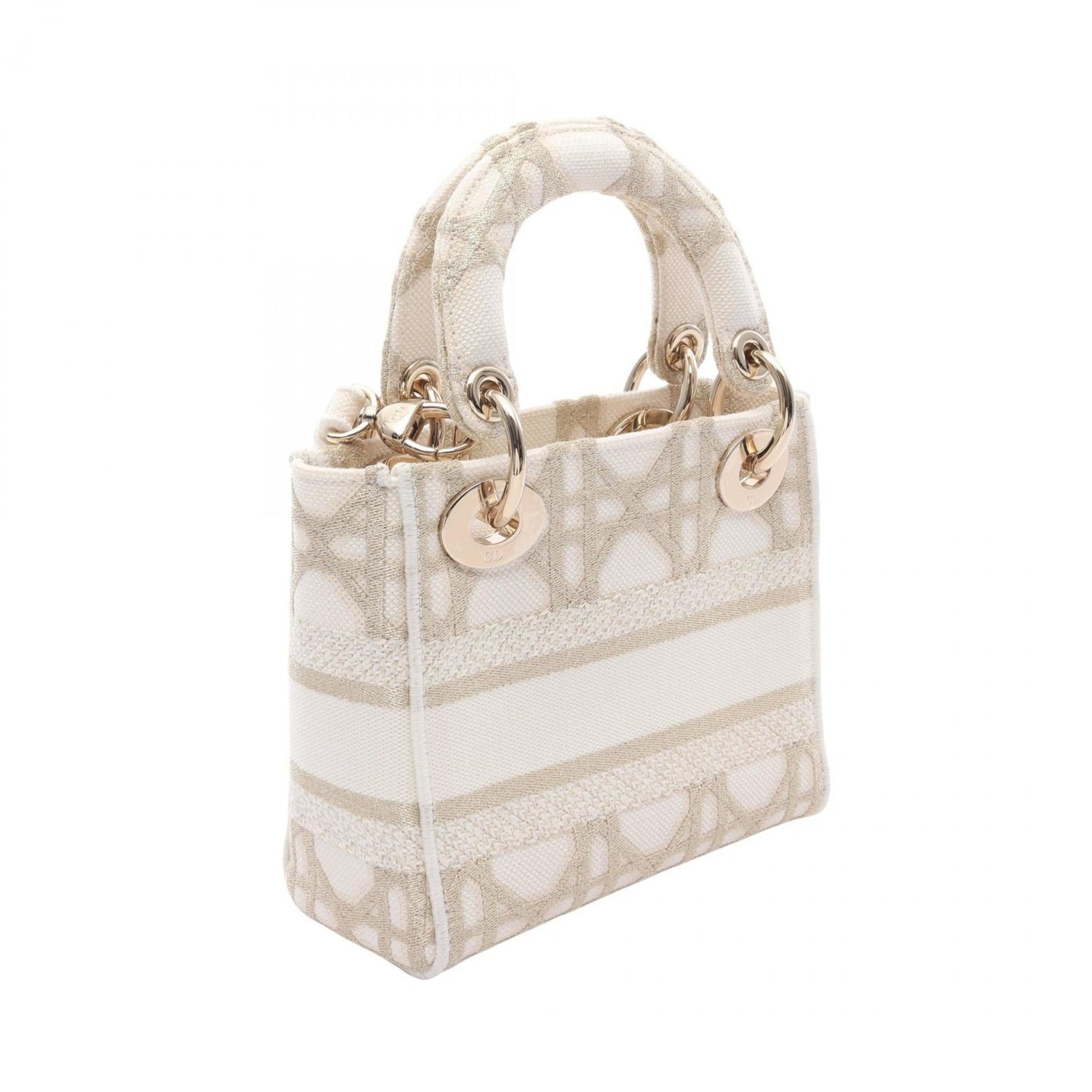Christian Dior Gold White Canvas Handbag  
