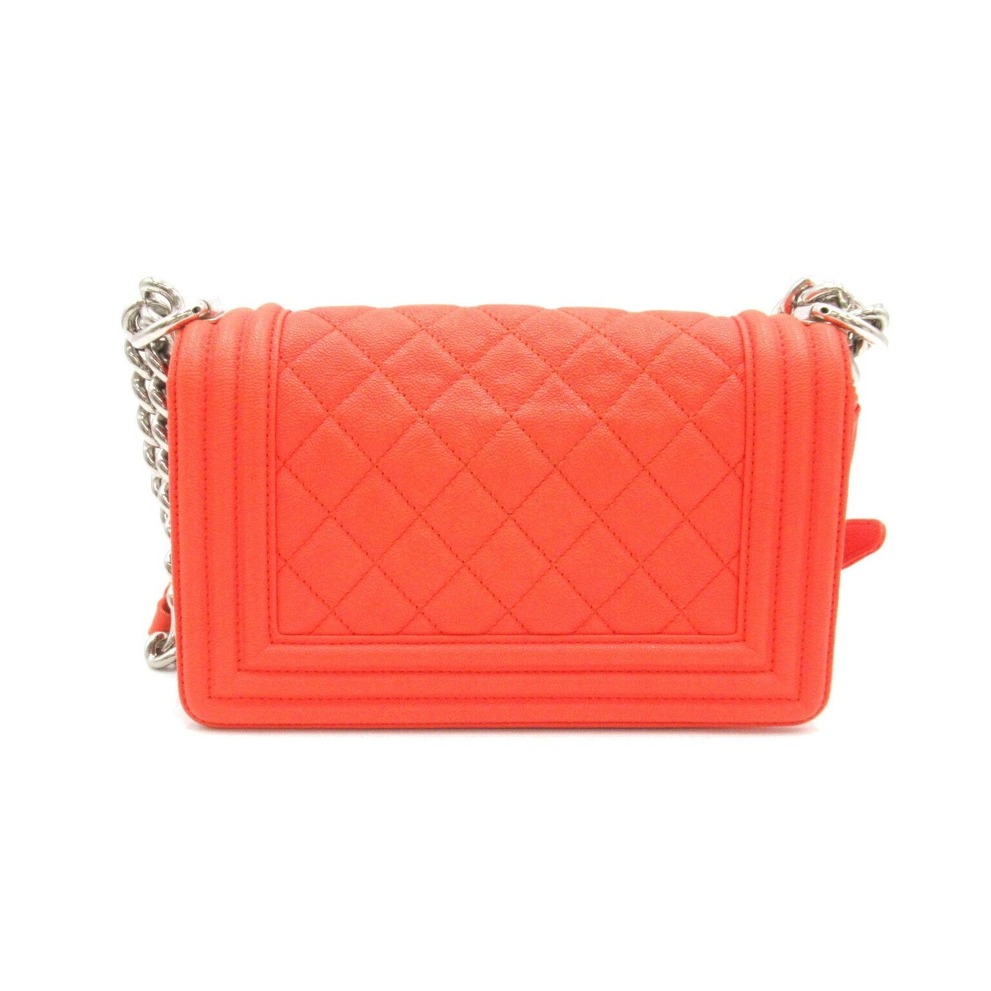 CHANEL Boy Chanel Chain Shoulder Bag Caviar Skin Grained Calf Women s Orange