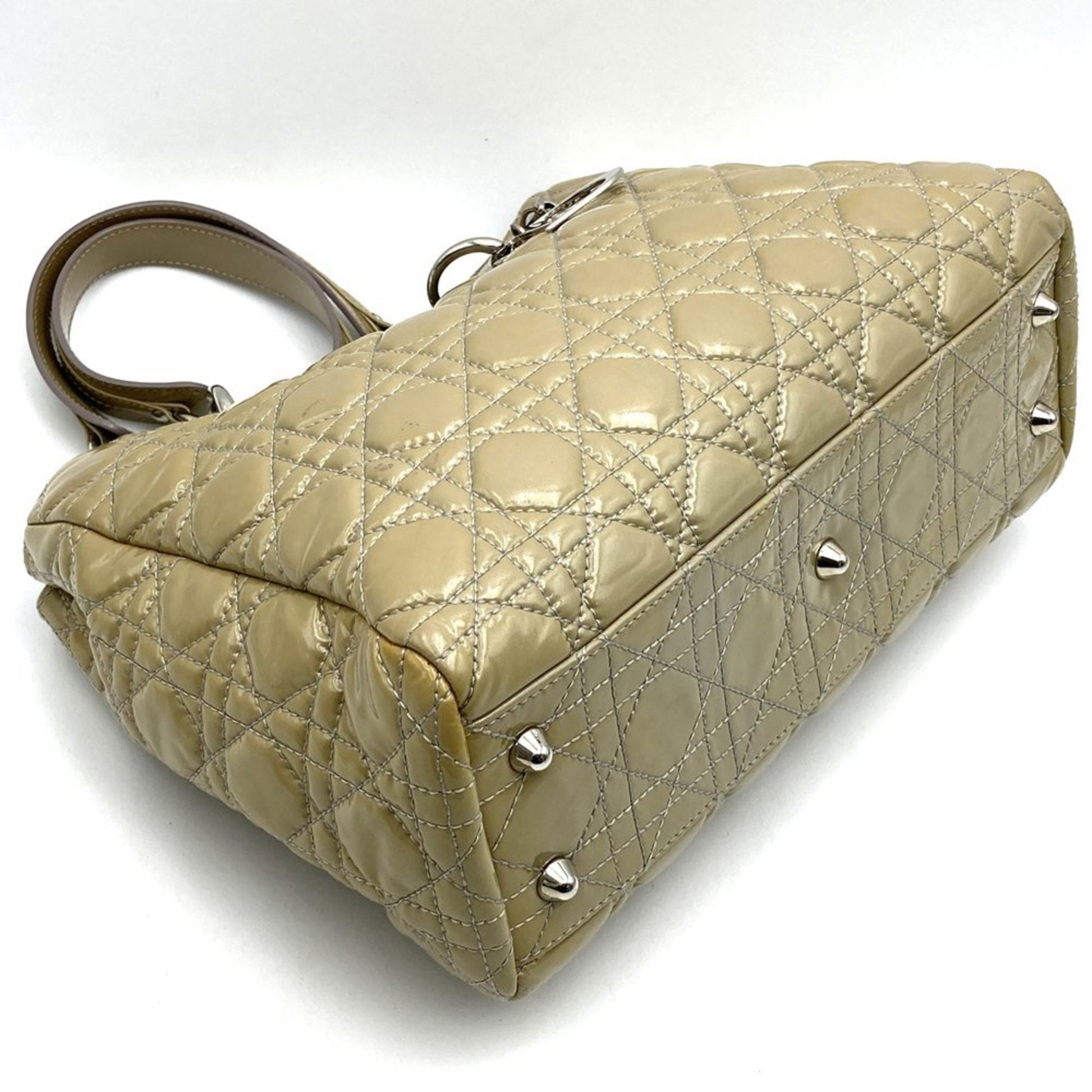 Christian Dior Beige Patent Leather Shoulder Bag  
