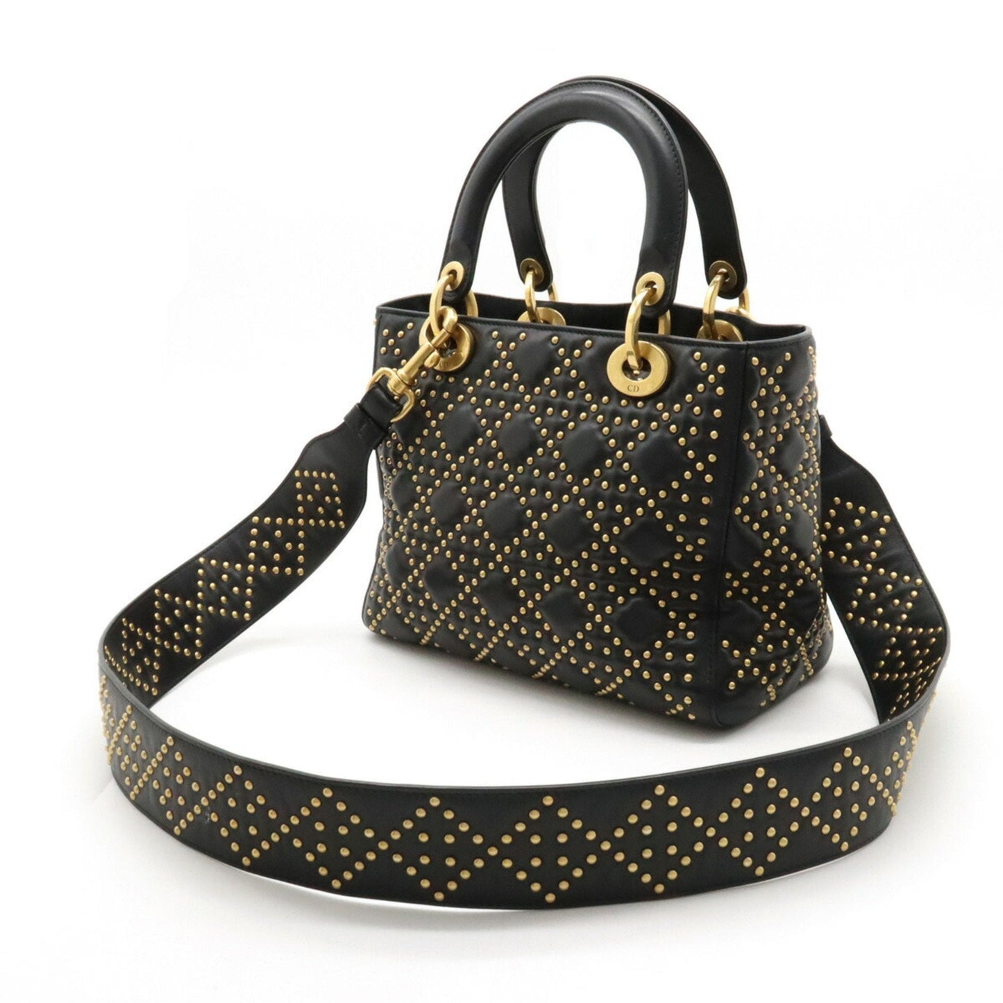 Christian Dior Lady Dior Black Leather Handbag Shoulder Bag  