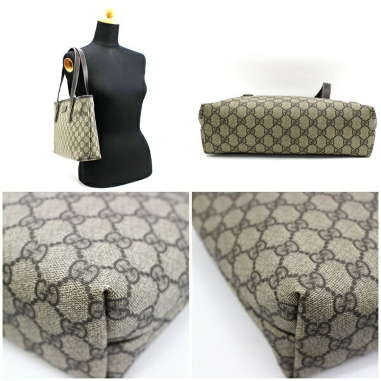 Gucci GG Supreme Brown Leather PVC Tote Style 1