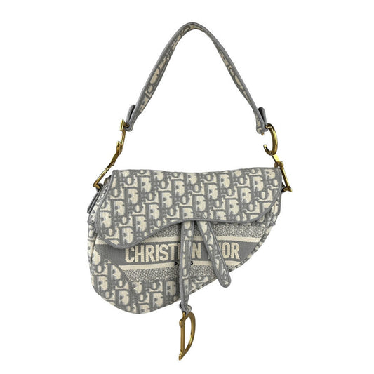 Christian Dior Gray White Canvas Saddle Bag Shoulder Bag  