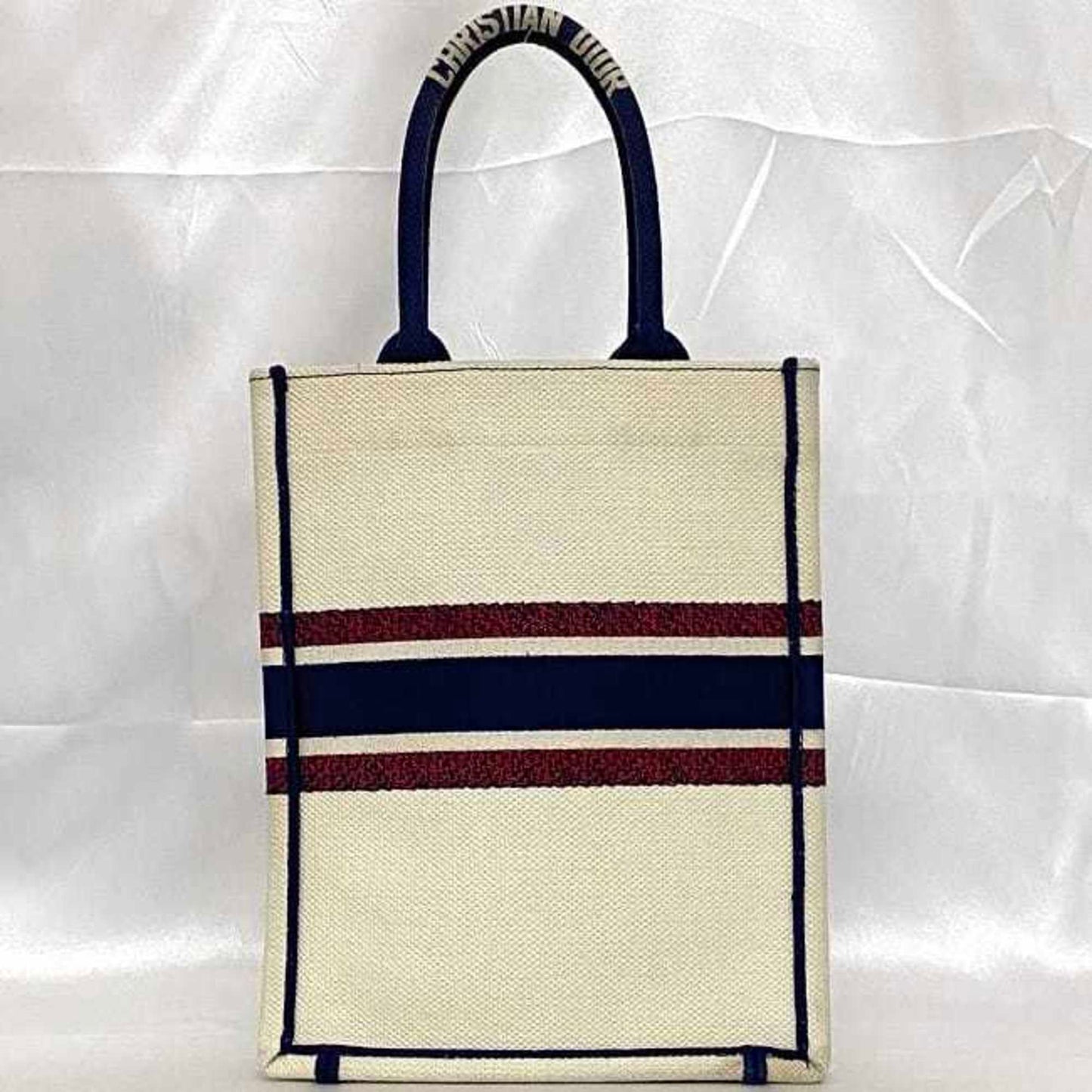 Christian Dior Navy Red Color White Canvas Handbag  