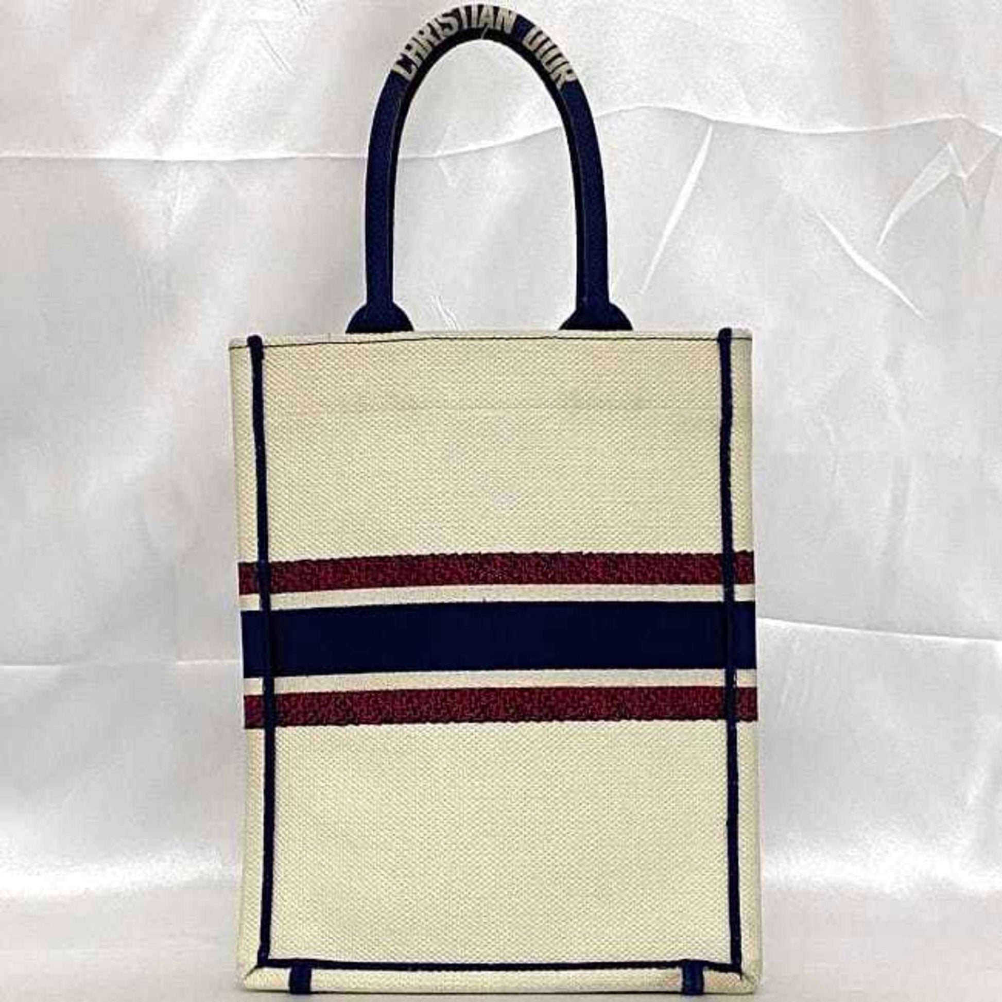 Christian Dior Navy Red Color White Canvas Handbag  
