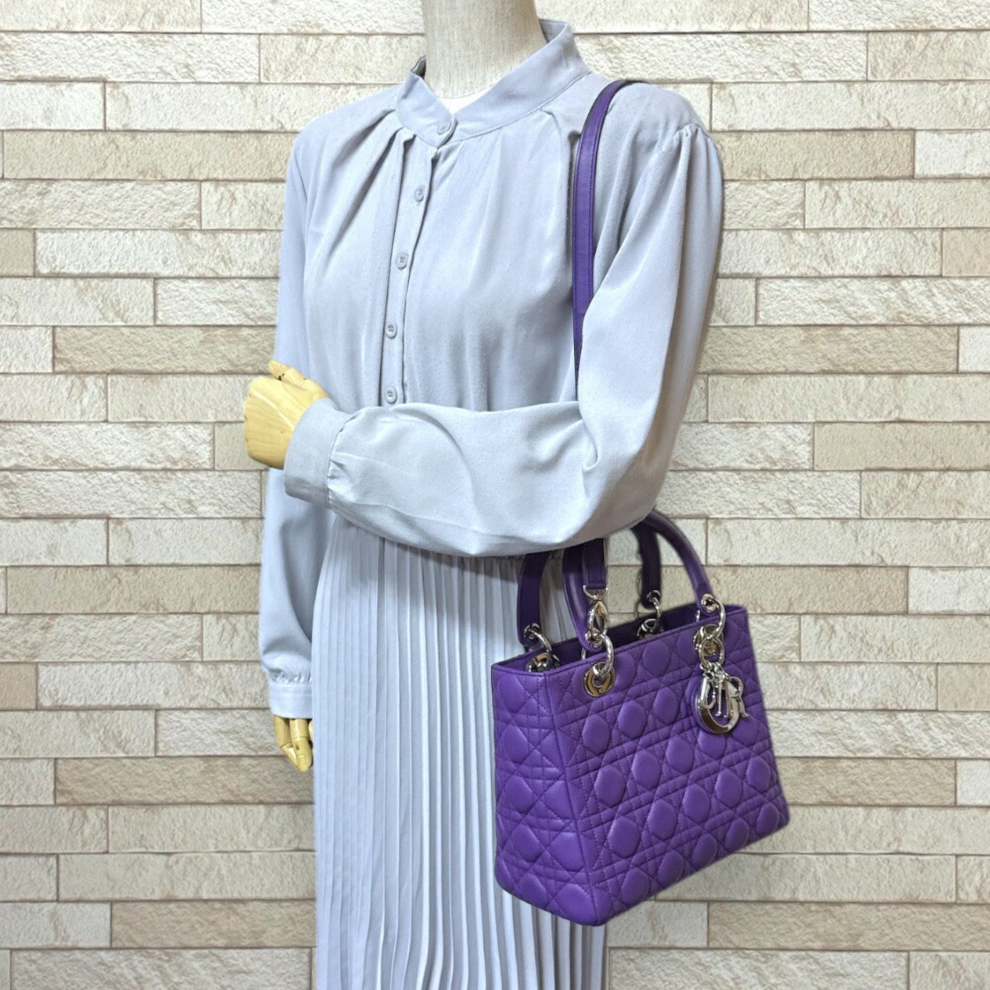 Christian Dior Lady Dior Purple Leather Shoulder Bag  