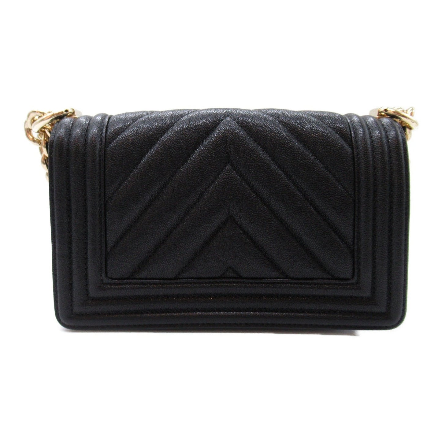 CHANEL Boy Chanel V stitched chain shoulder bag caviar skin grained calfskin women s black