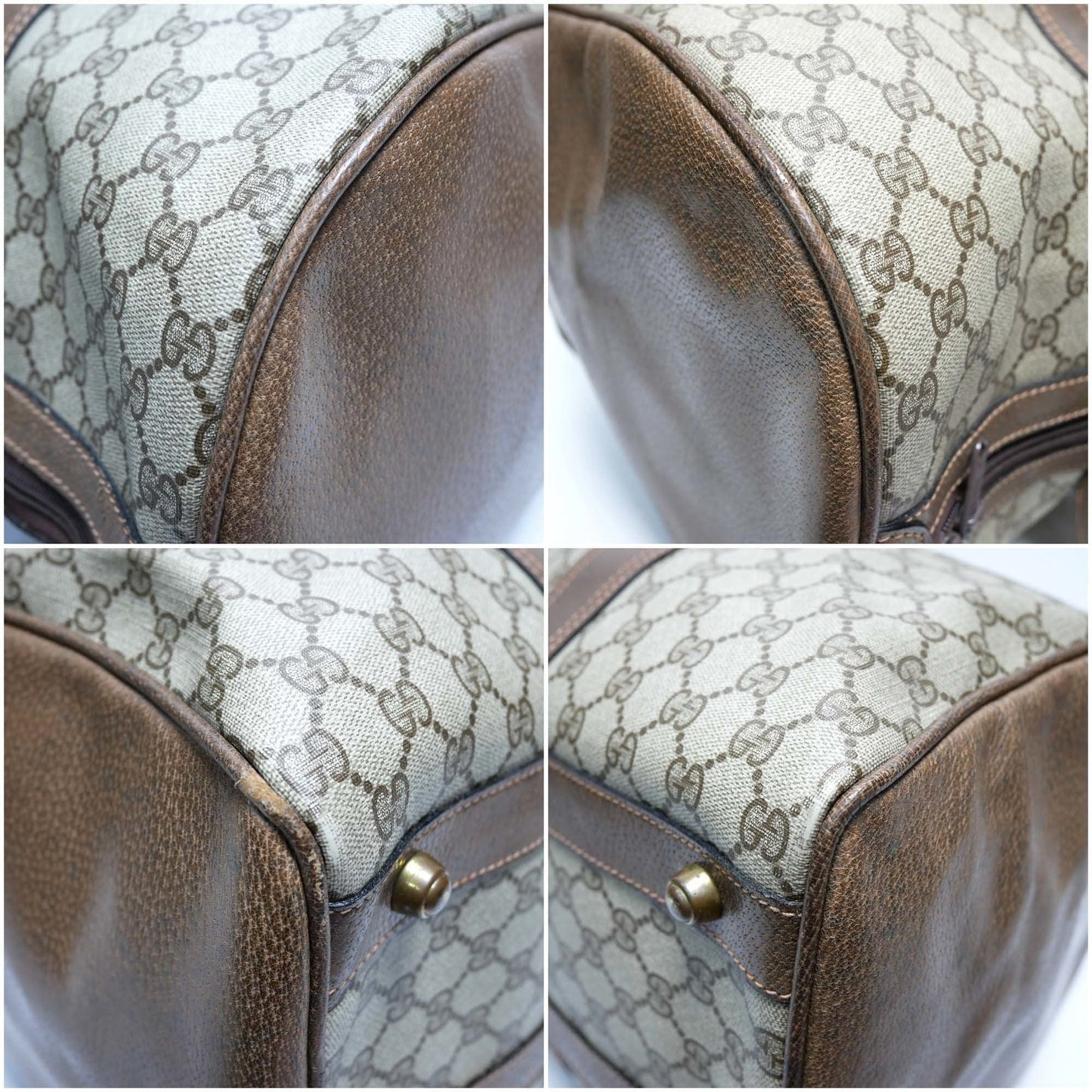 GUCCI Old Gucci  Travel Bag Boston Unisex 1970's 70'S GG Pattern / Pigskin Gold Hardware Brown Beige