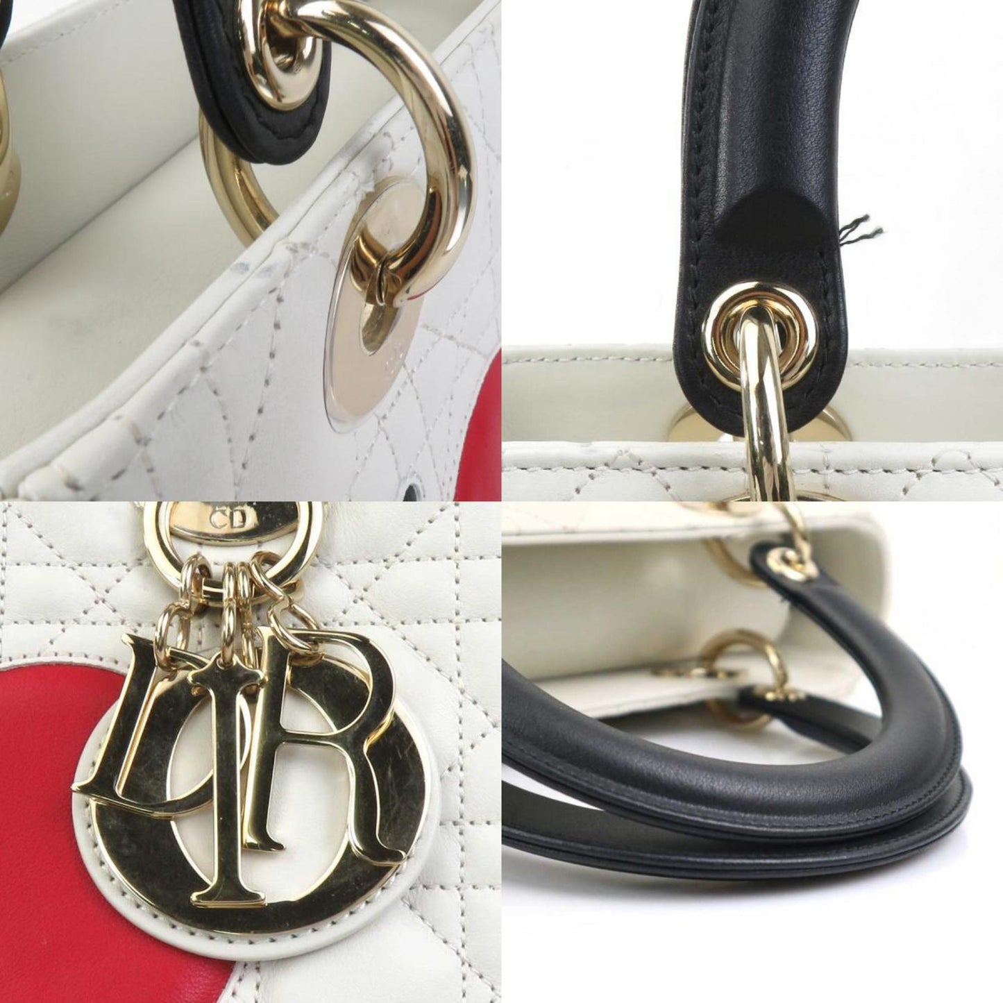 Christian Dior Black Red Color White Leather Handbag Shoulder Bag  