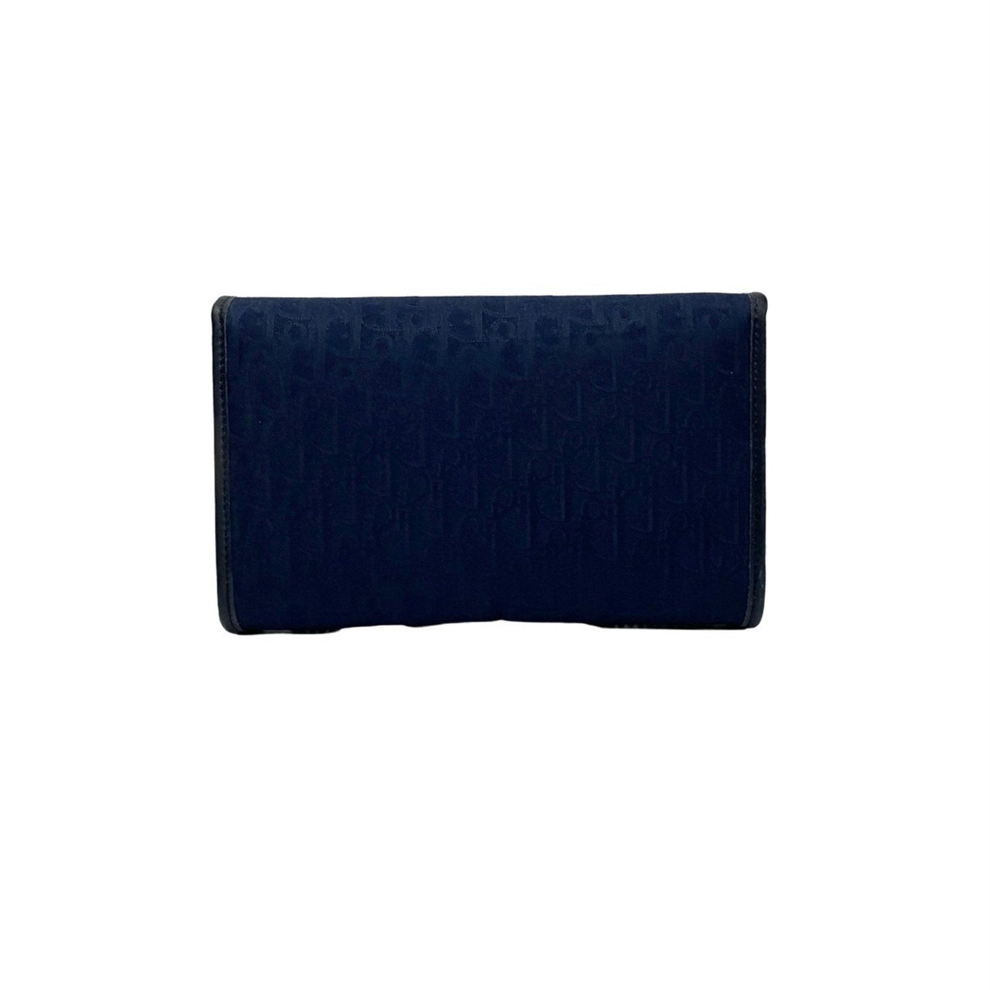 Christian Dior Navy Leather Canvas Shoulder Bag  