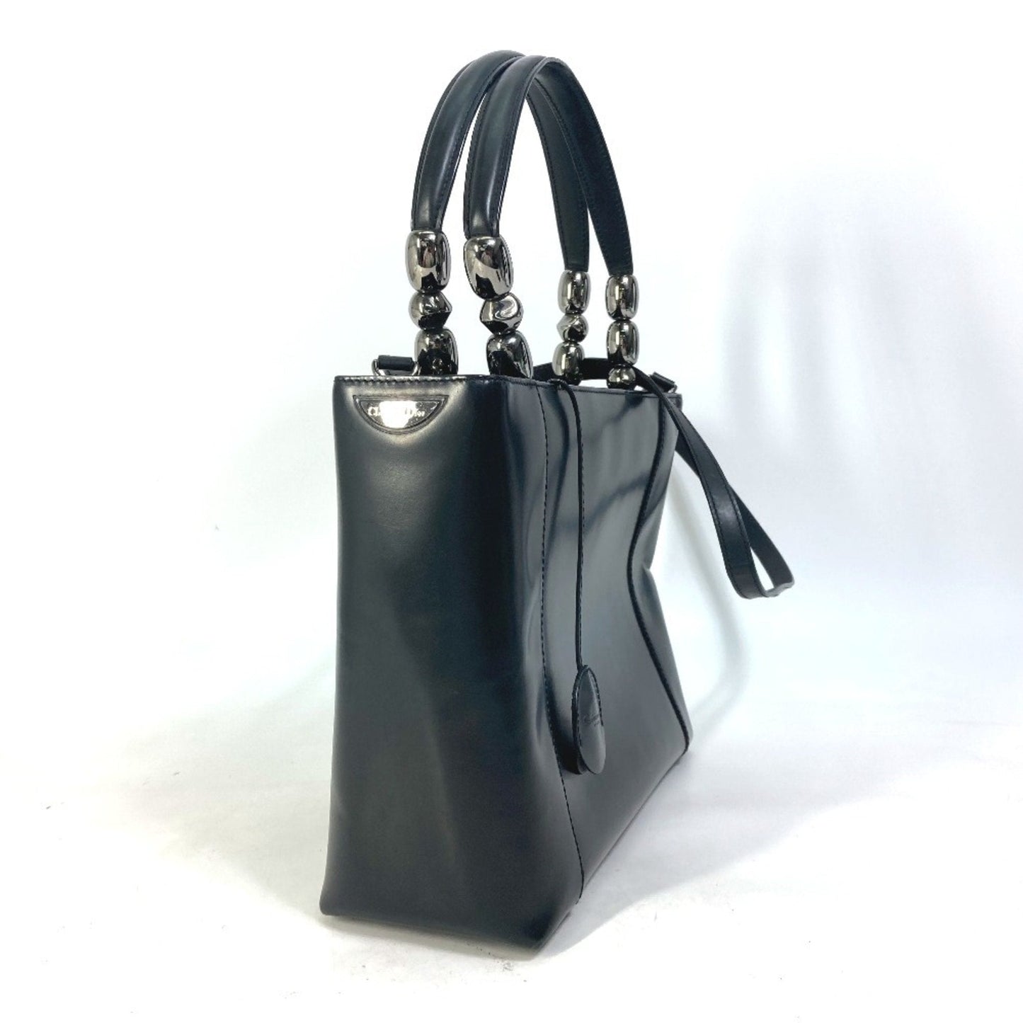 Christian Dior Black Leather Handbag Shoulder Bag Tote Bag  