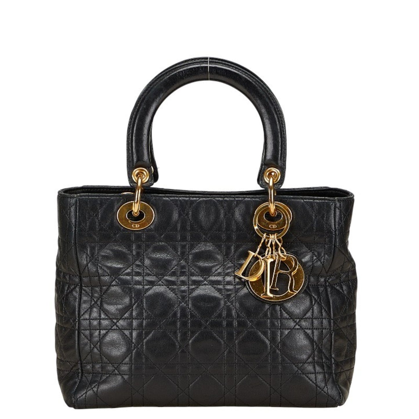 Christian Dior Lady Dior Black Leather Handbag  