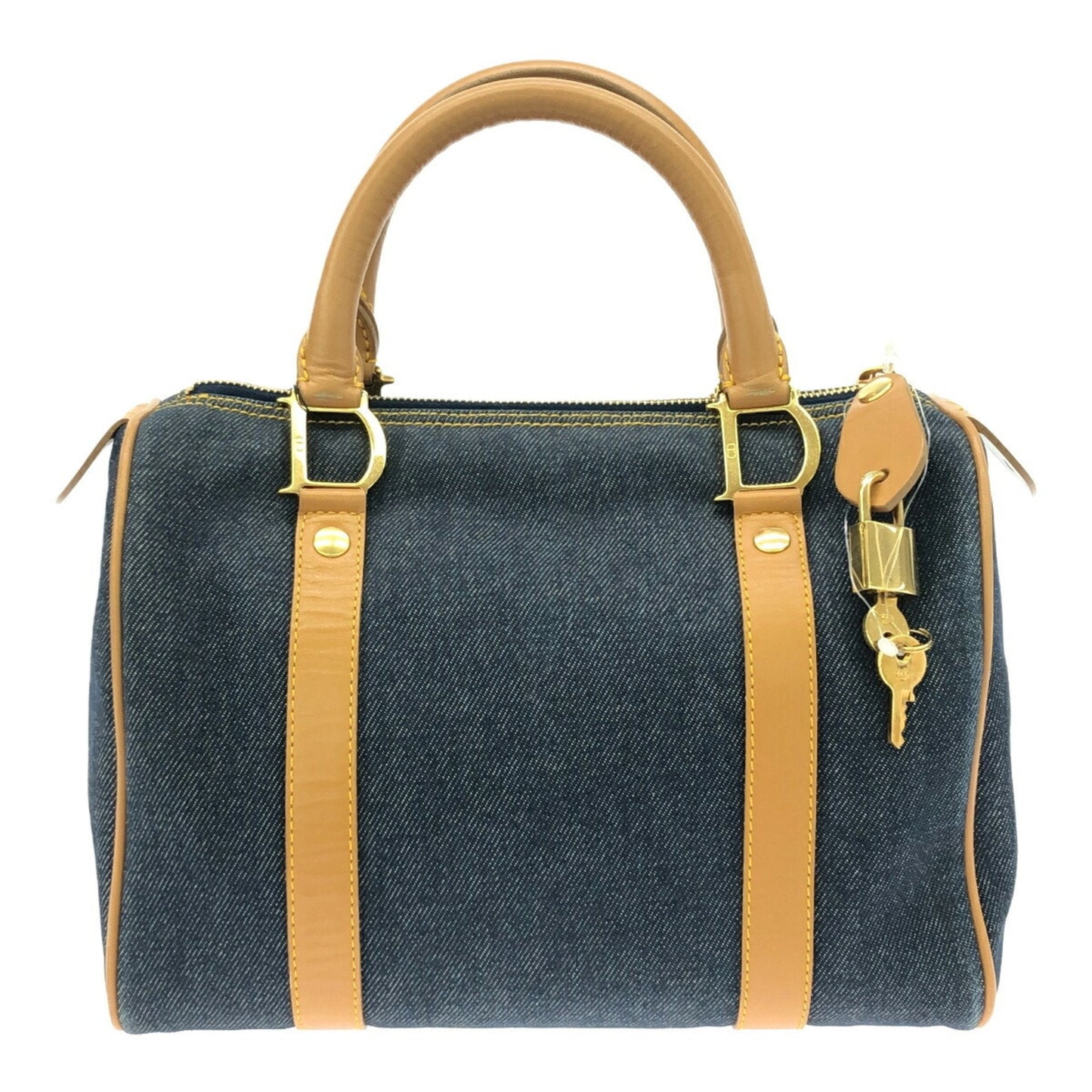 Christian Dior Blue Cotton Leather Boston Bag  