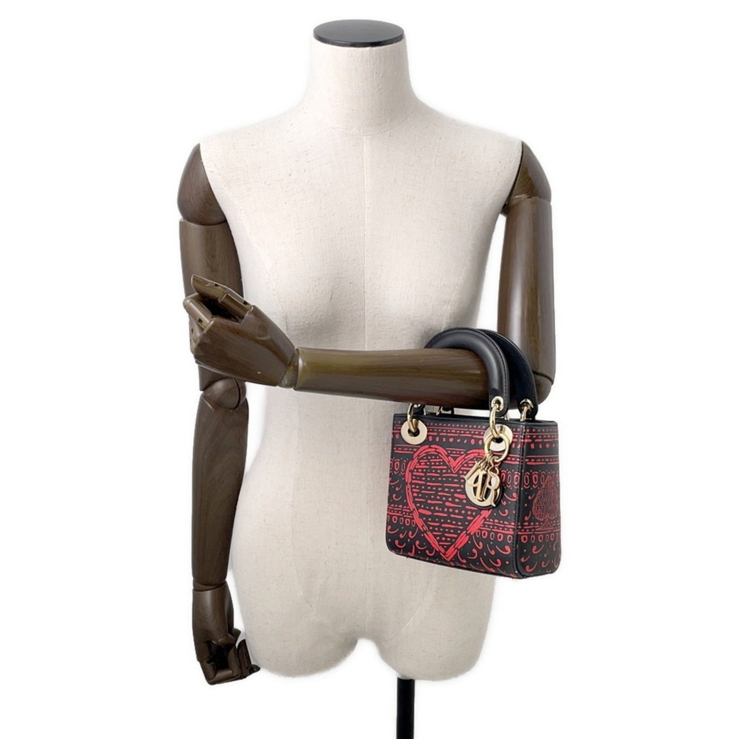Christian Dior Black Red Color Leather Handbag  