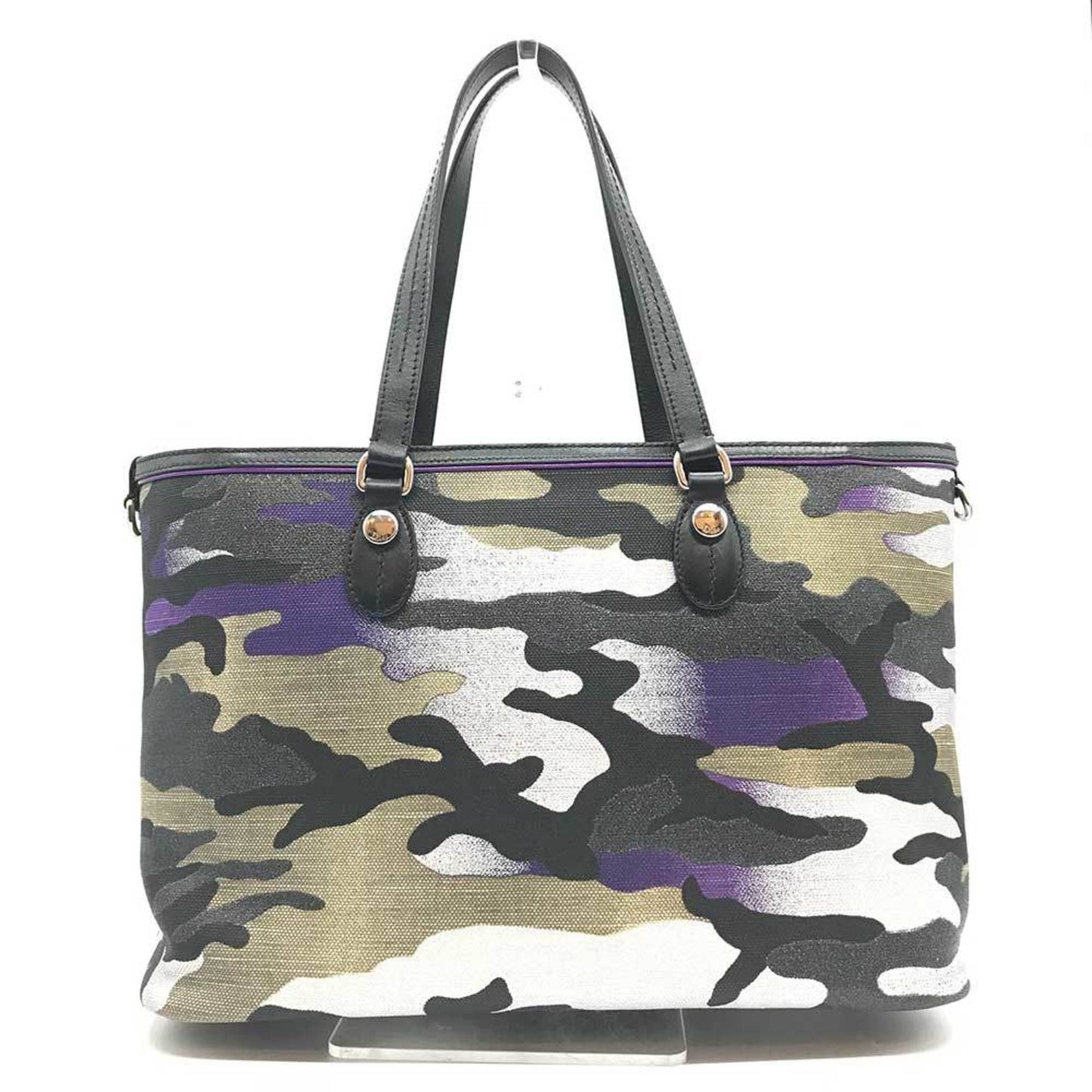 Christian Dior Camouflage Multi-Color Canvas Leather Tote Bag  