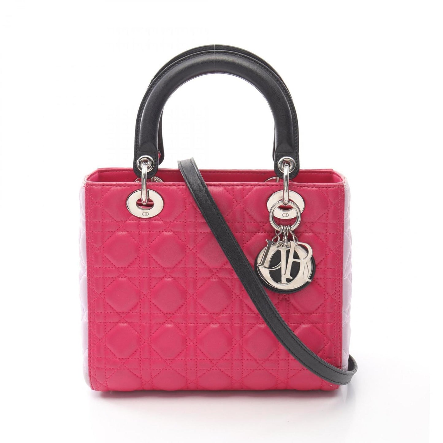 Christian Dior Black Pink Purple Leather Handbag  