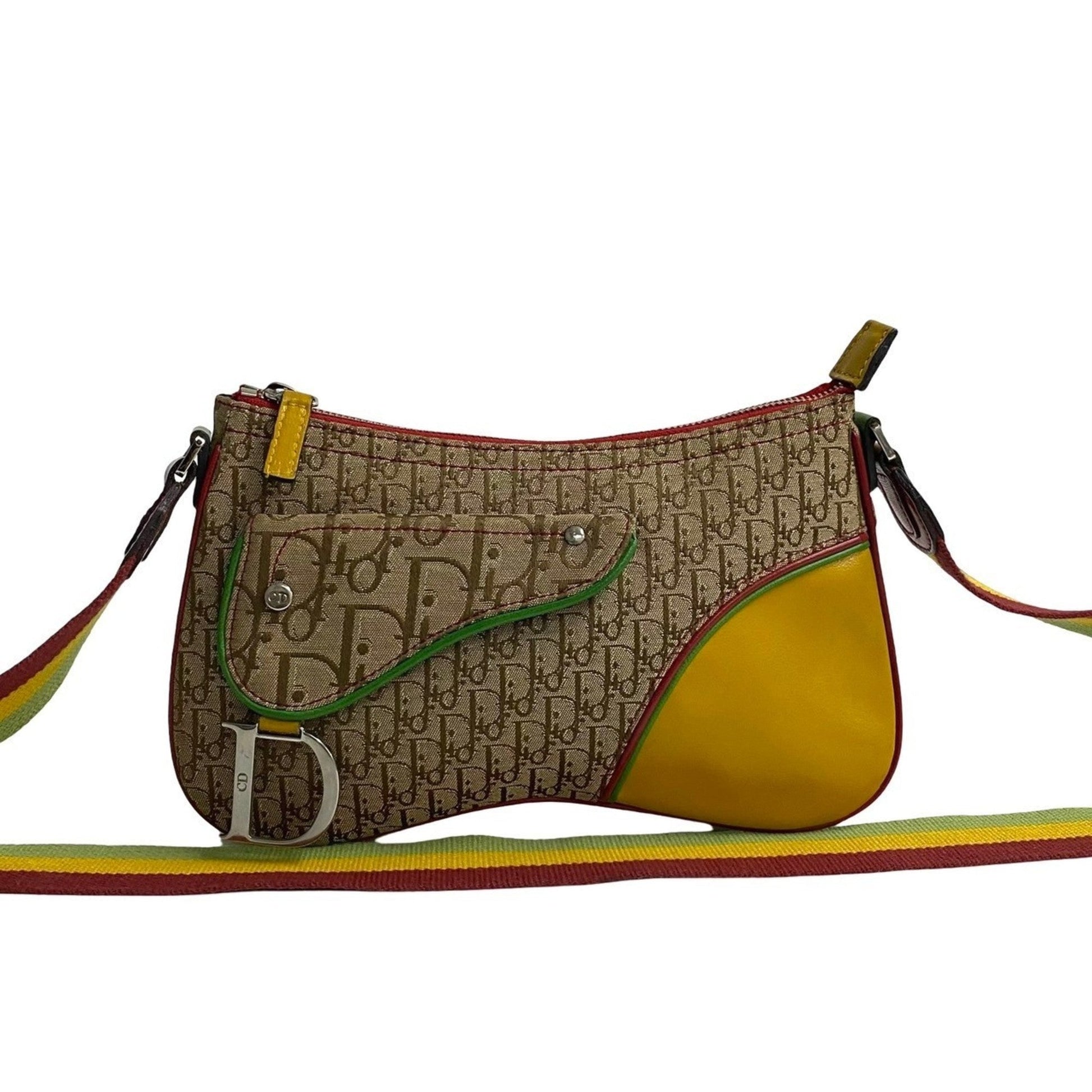 Christian Dior Beige Leather Canvas Pochette Saddle Bag Shoulder Bag  