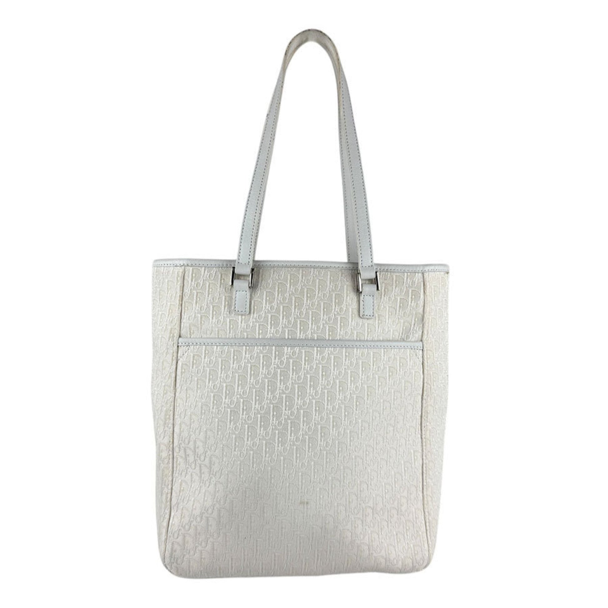 Christian Dior Ivory Canvas Leather Handbag  