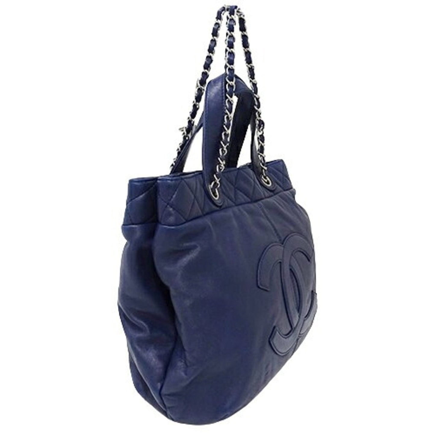 CHANEL Bag Matelasse Women s Handbag Tote Shoulder 2way Leather Navy Blue Chain