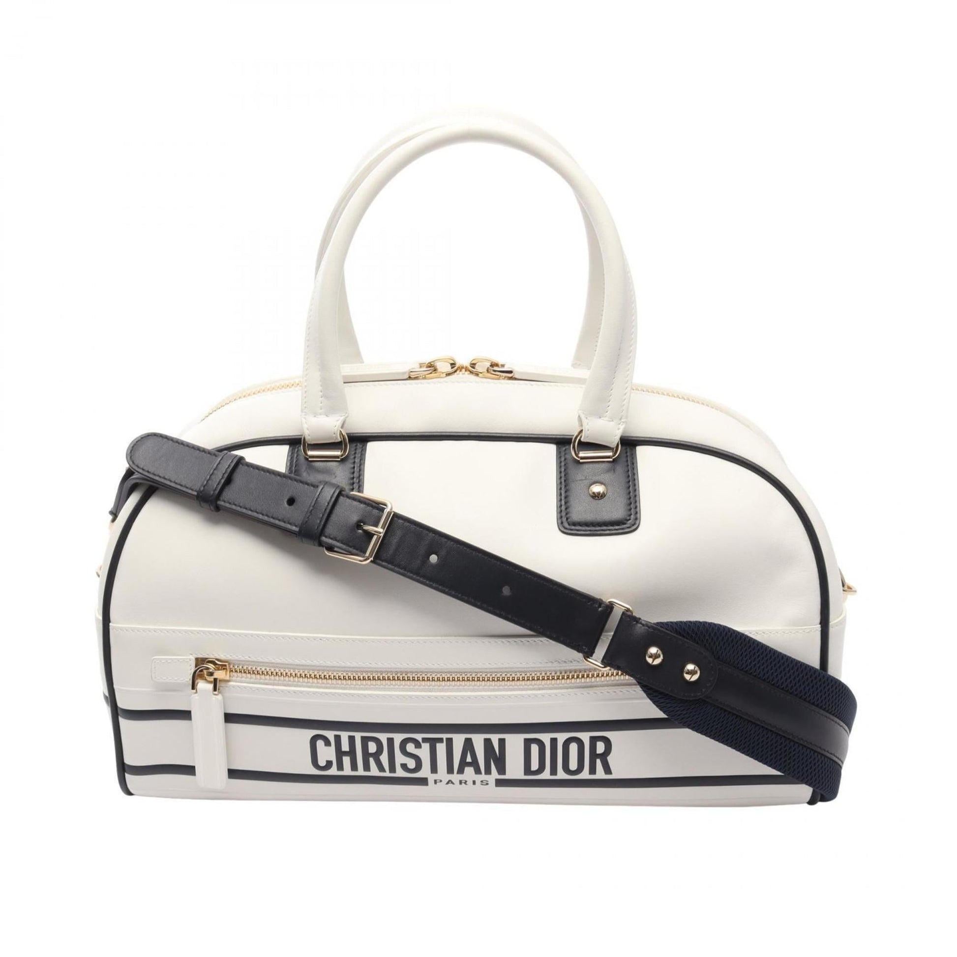 Christian Dior Black White Leather Handbag  