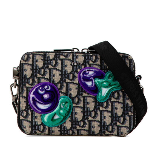 Christian Dior Beige Navy Jacquard Shoulder Bag  