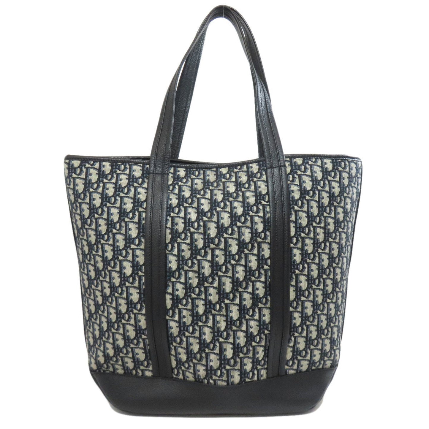 Christian Dior Navy Canvas Leather Tote Bag  