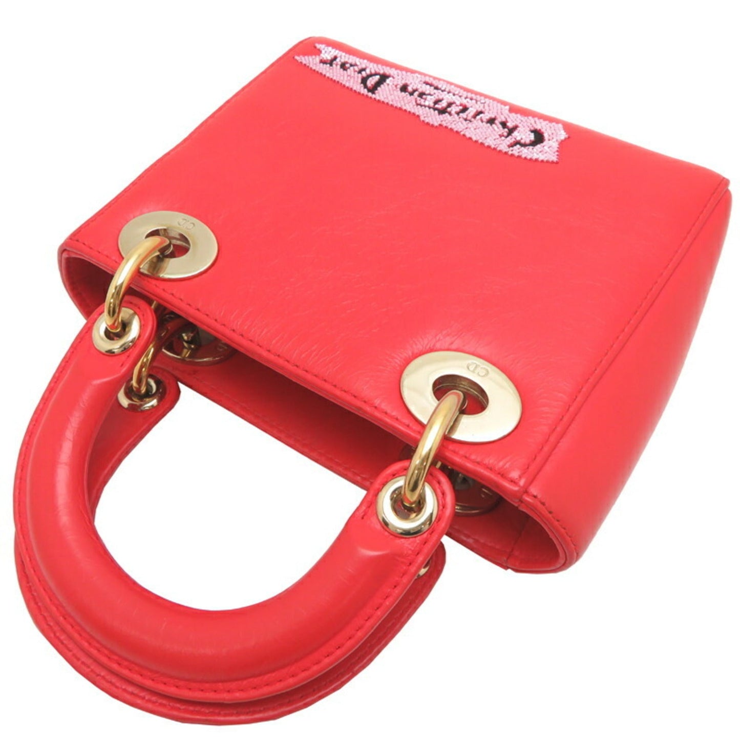 Christian Dior Lady Dior Orange Leather Handbag  