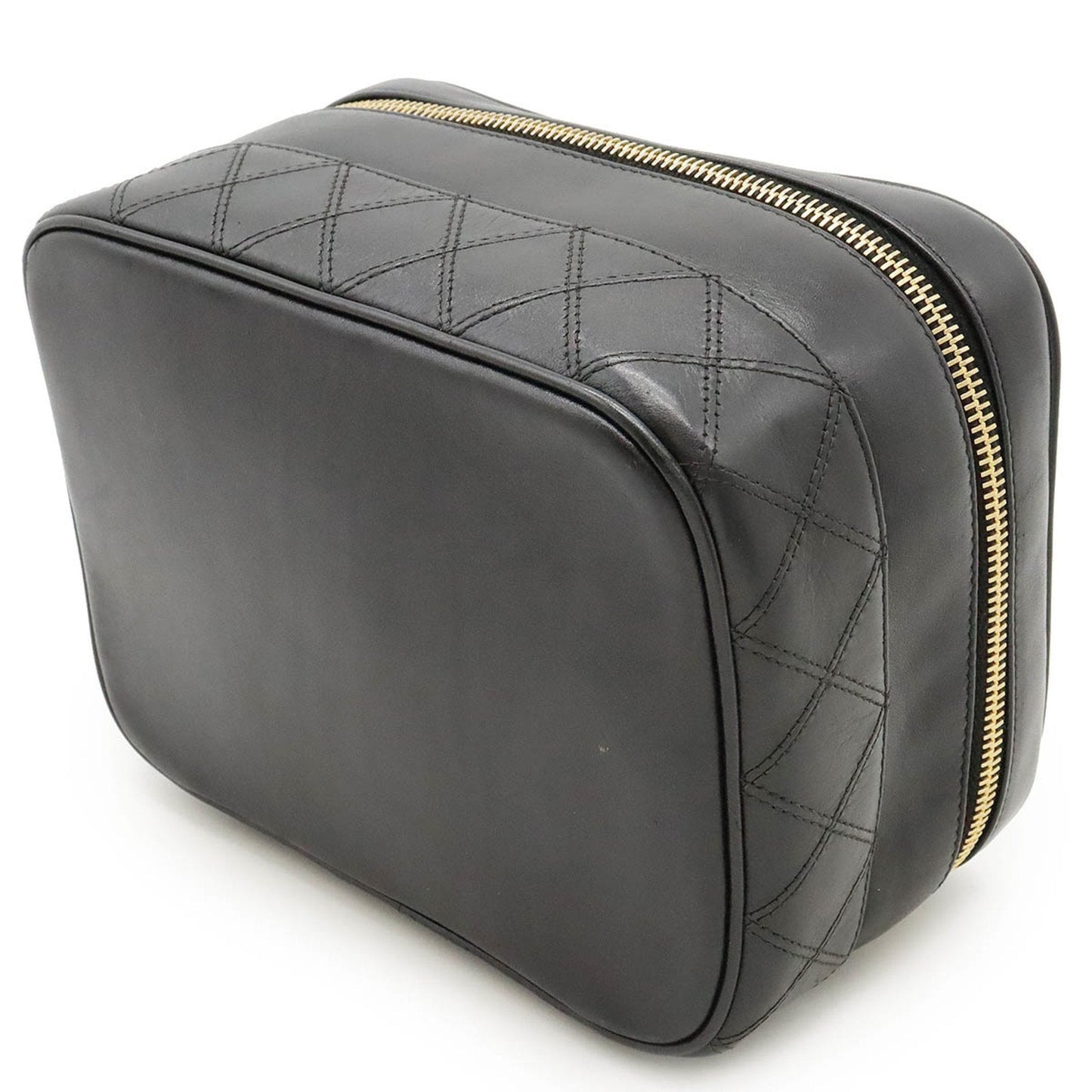 CHANEL Bicolor Vanity Bag Pouch Handbag Leather Black A01618