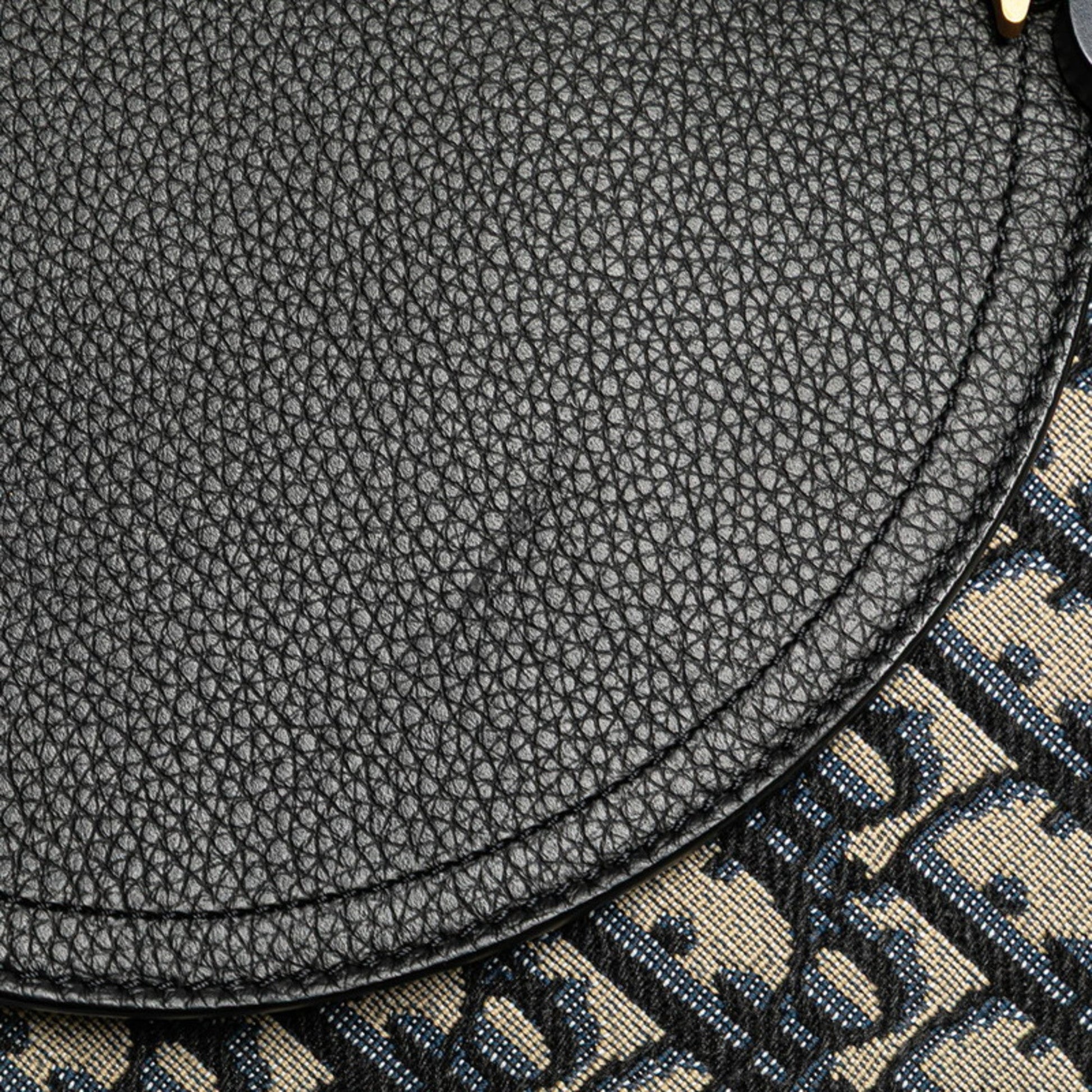 Christian Dior Beige Navy Black Canvas Leather Clutch Bag  