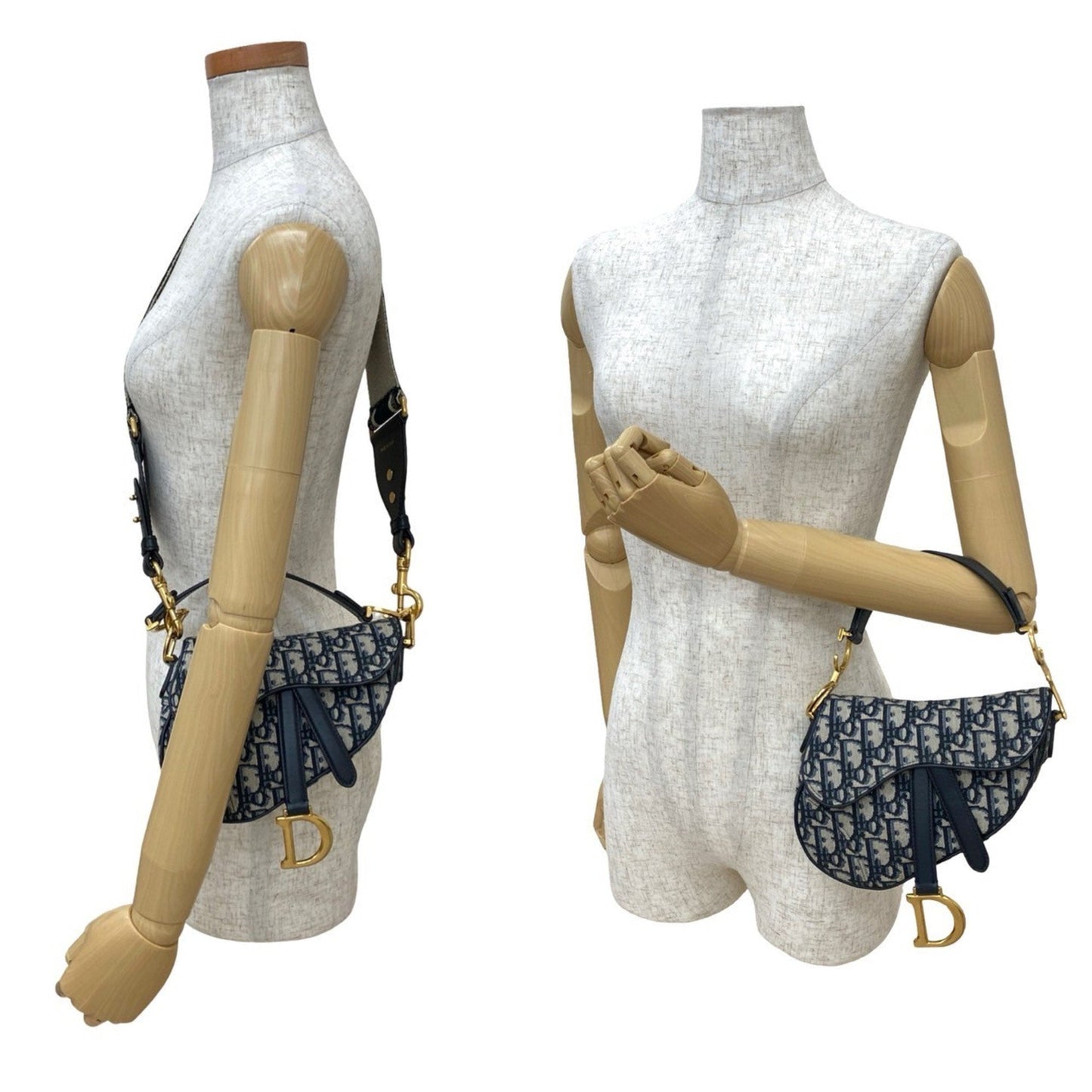 Christian Dior Navy Canvas Leather Handbag Saddle Bag Shoulder Bag  
