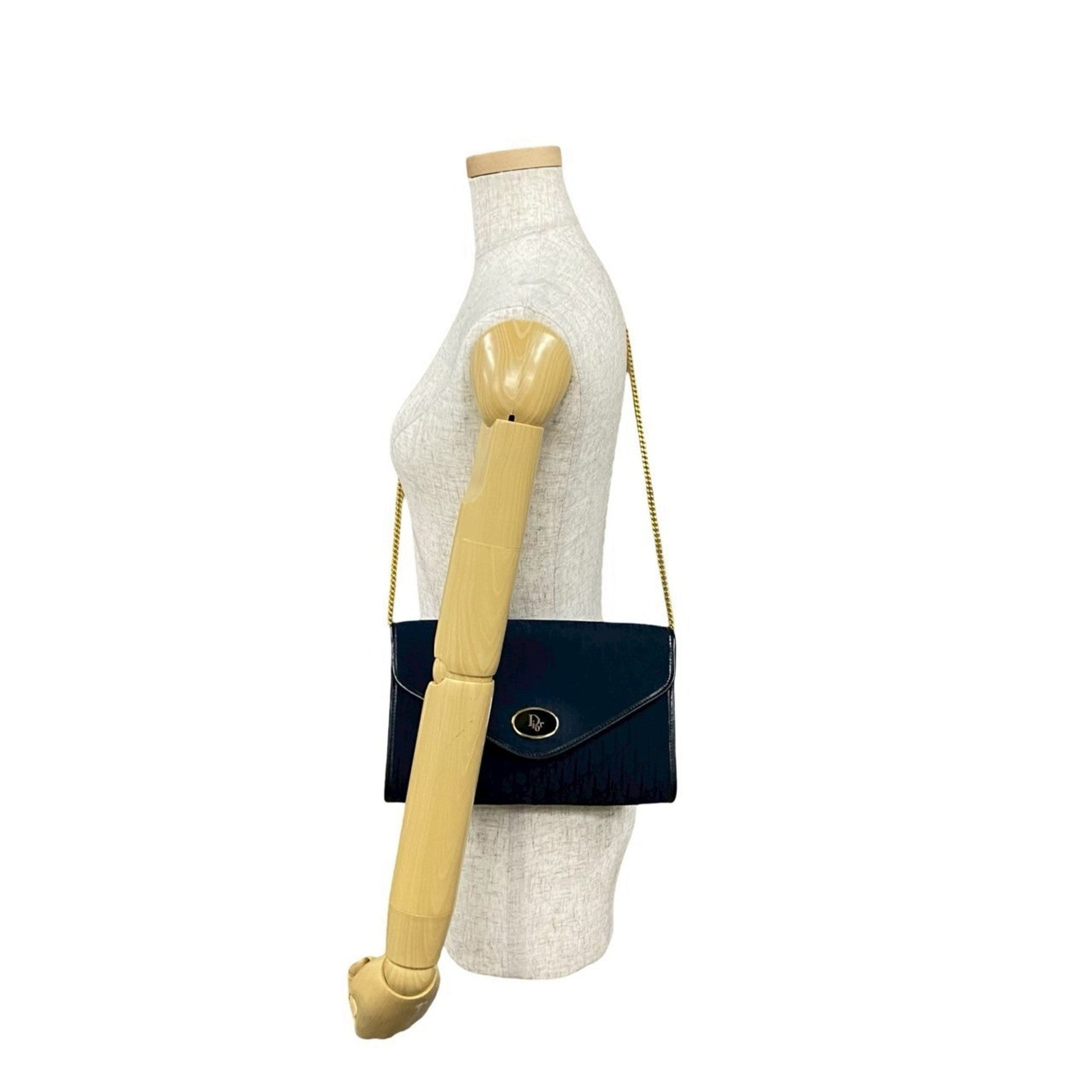 Christian Dior Navy Leather Canvas Shoulder Bag  