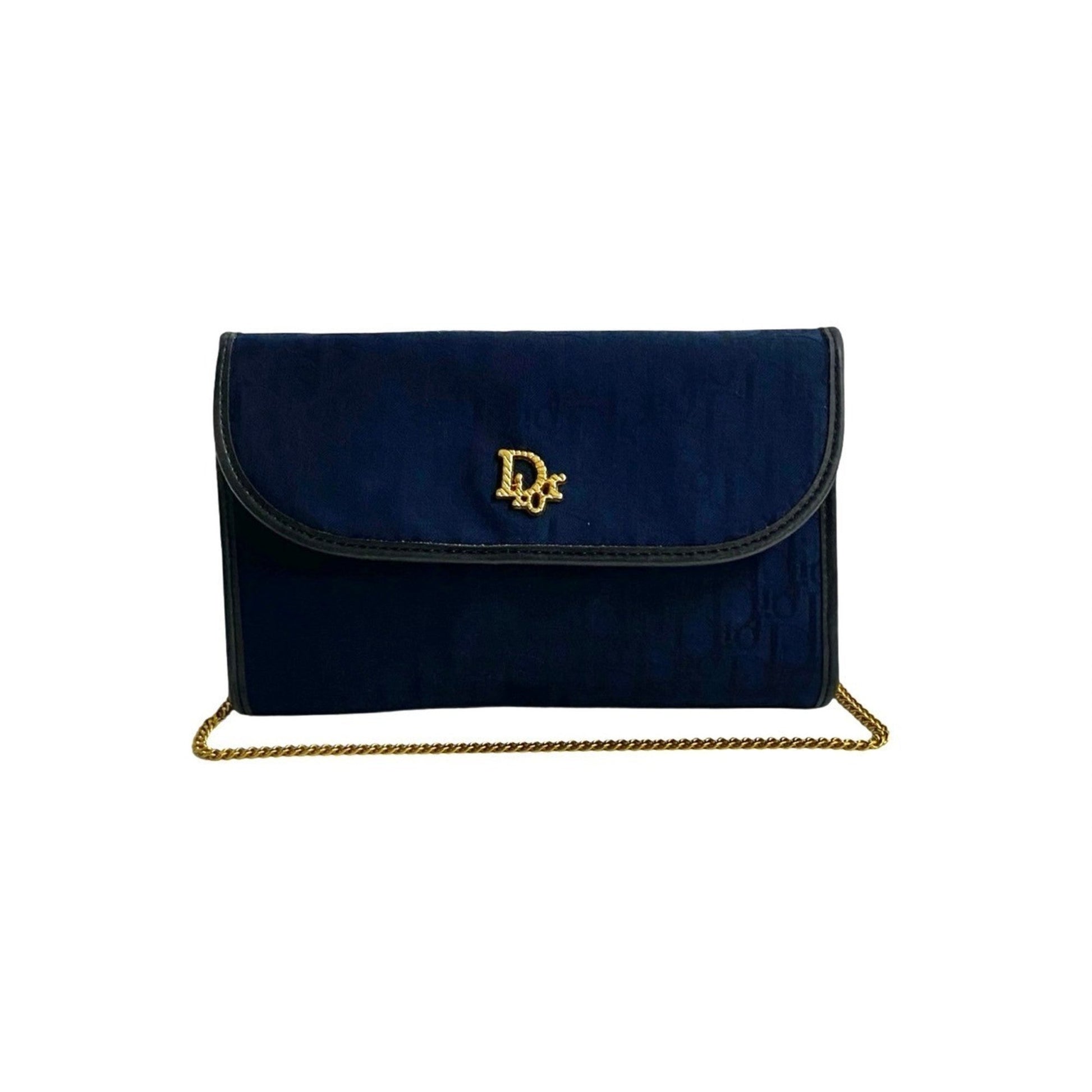 Christian Dior Navy Canvas Leather Pochette Shoulder Bag  