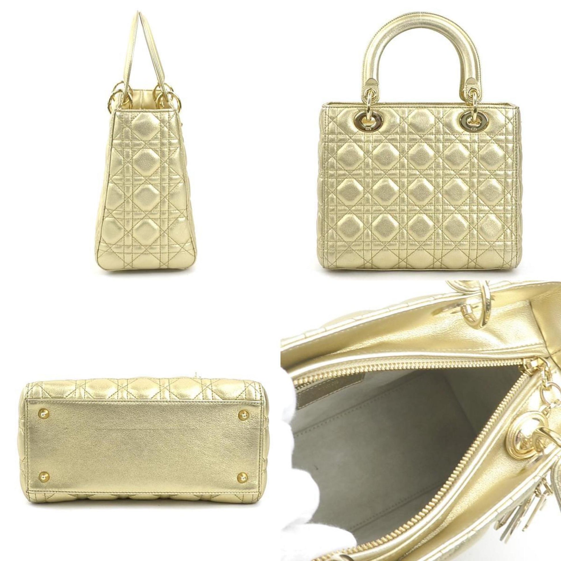 Christian Dior Gold Leather Handbag Shoulder Bag  