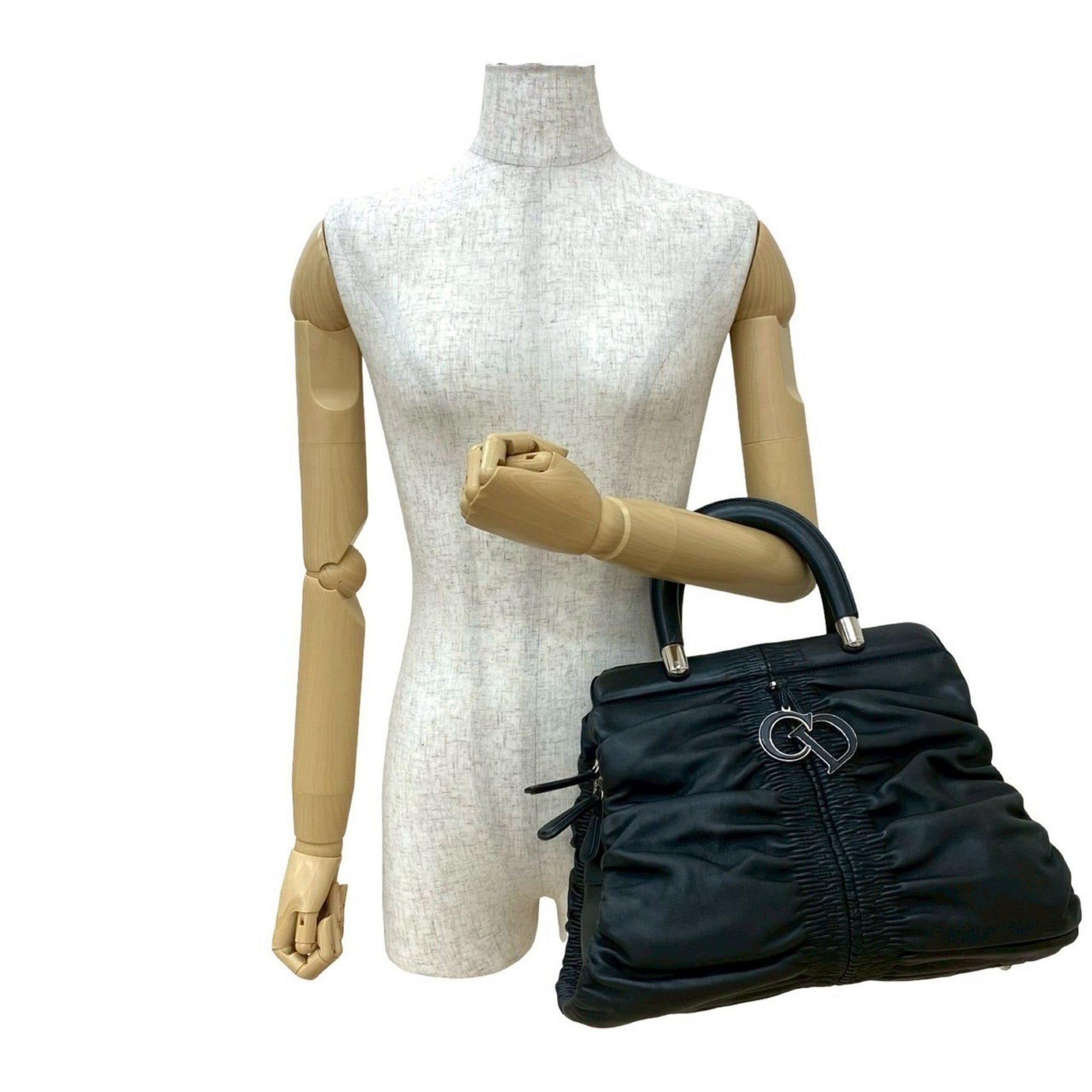 Christian Dior Black Leather Handbag Tote Bag  