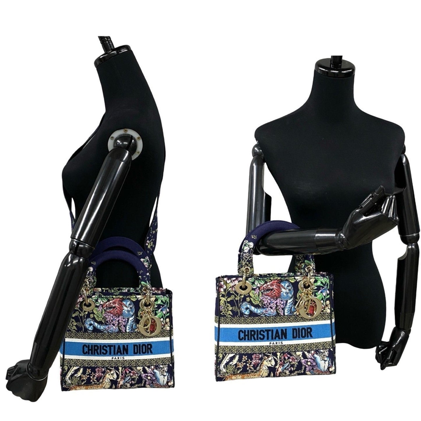 Christian Dior Blue Gold Canvas Shoulder Bag  