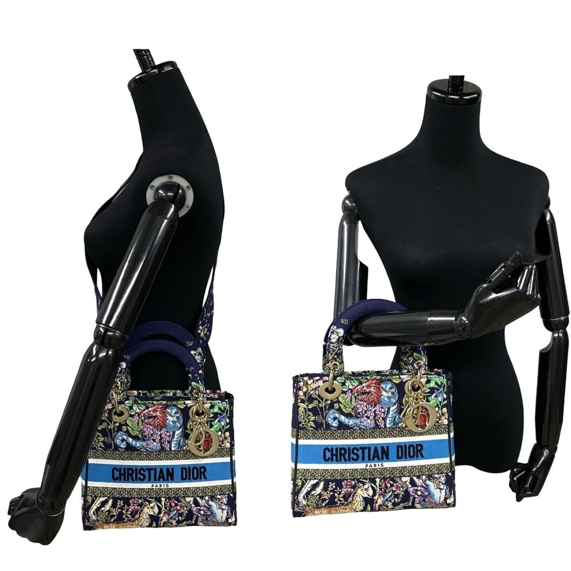 Christian Dior Blue Gold Canvas Shoulder Bag  