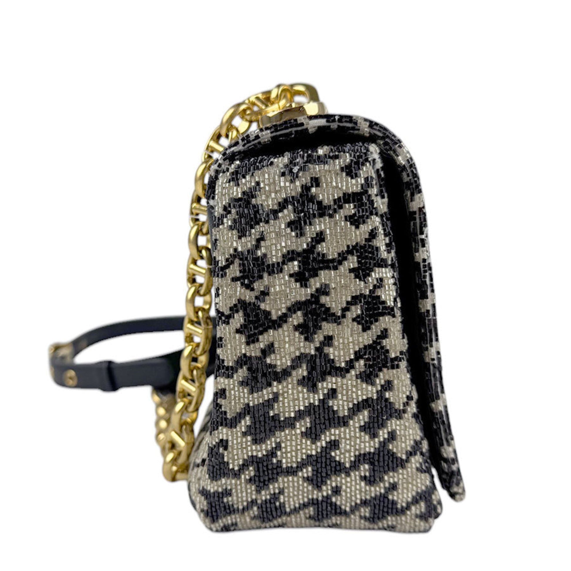 Christian Dior Beige Black Beads Shoulder Bag  