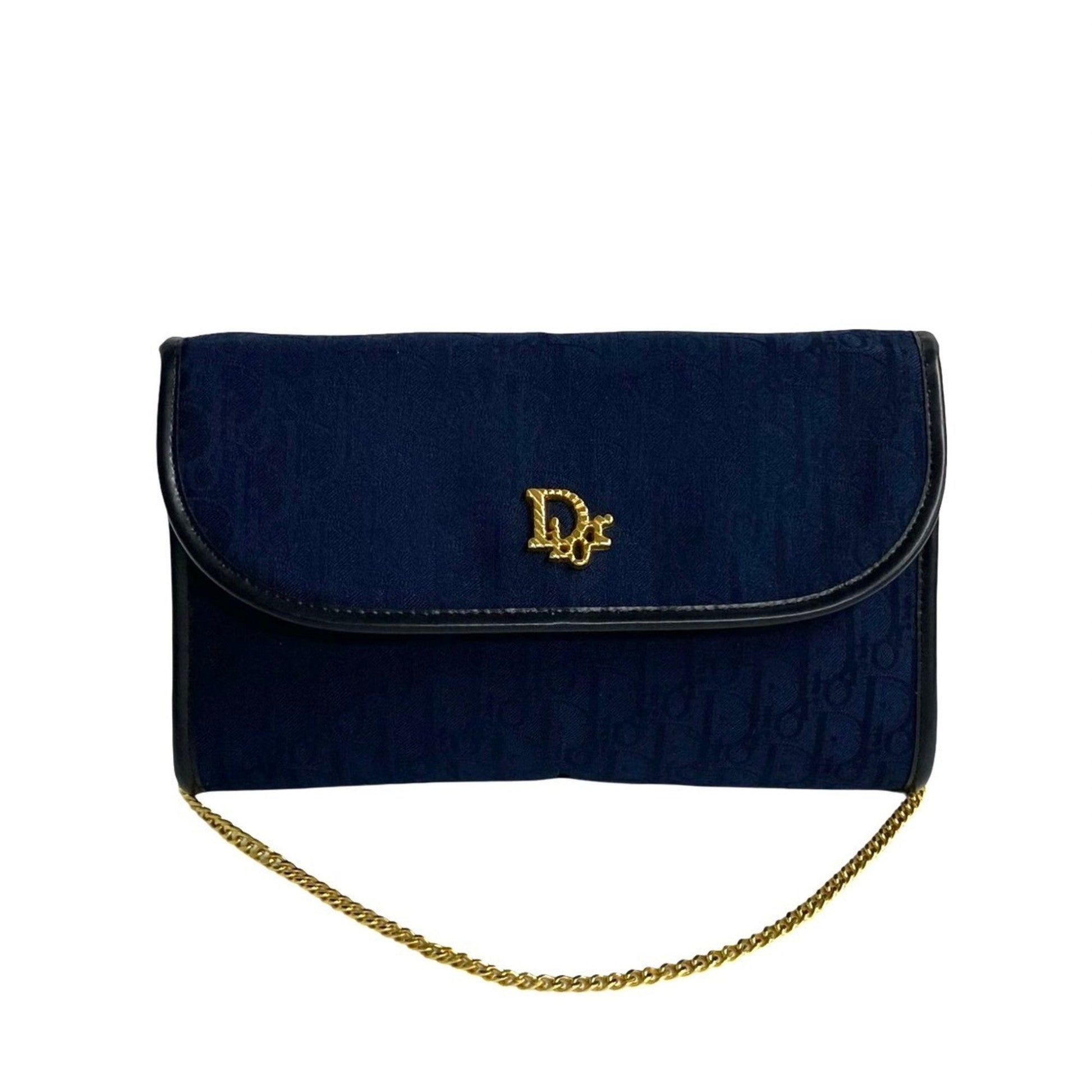 Christian Dior Navy Canvas Leather Shoulder Bag  