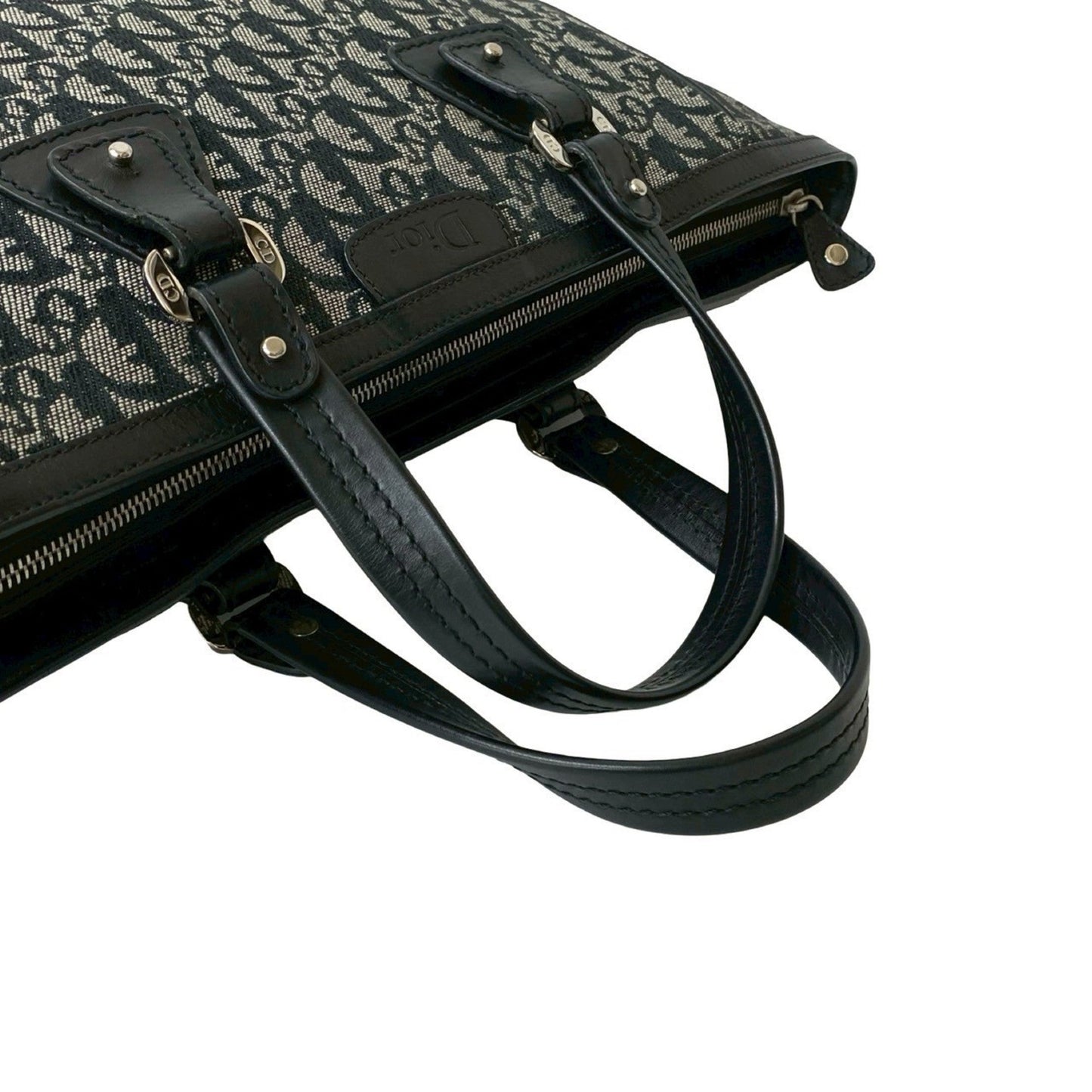 Christian Dior Black Canvas Leather Handbag Tote Bag  