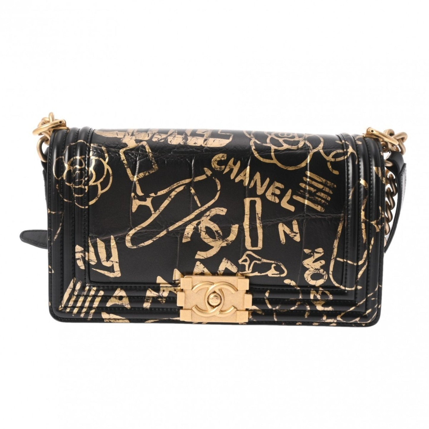 CHANEL Boy Chanel Chain Shoulder Black Women s Leather Bag