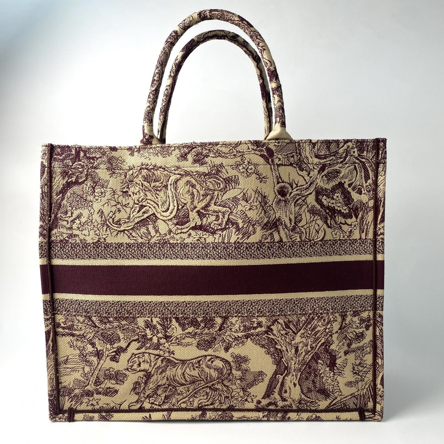 Christian Dior Bordeaux Brown Red Color Canvas Tote Bag  