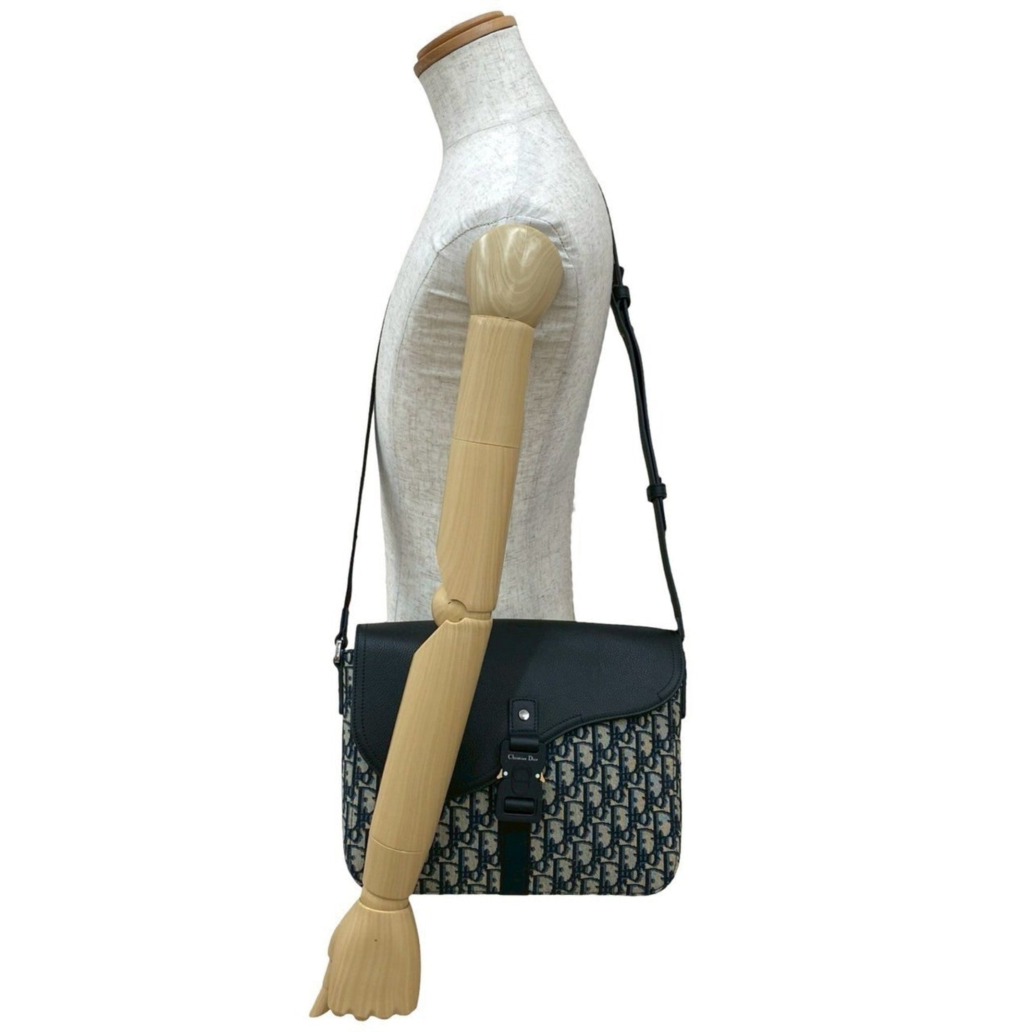 Christian Dior Black Canvas Leather Messenger Bag Shoulder Bag  