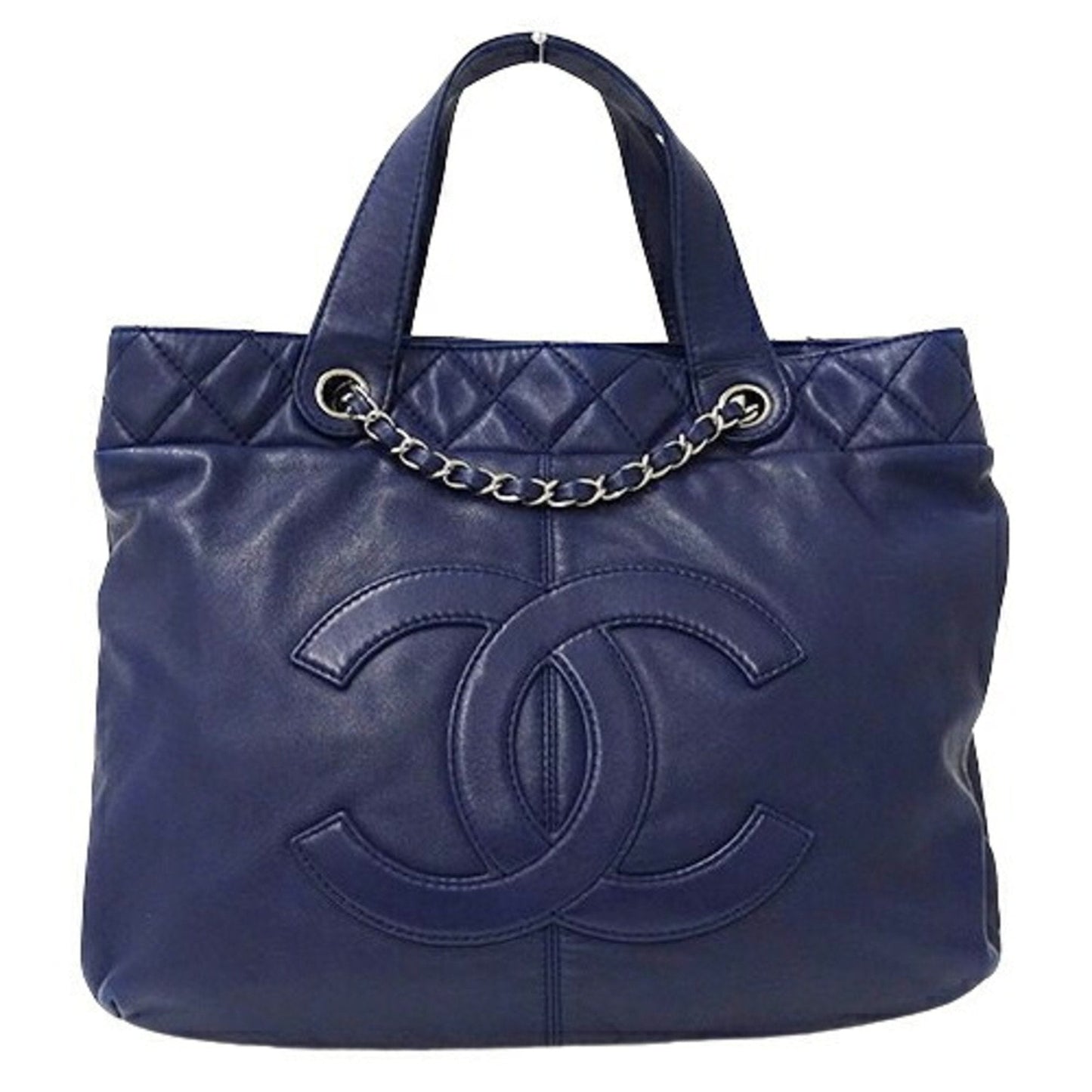 CHANEL Bag Matelasse Women s Handbag Tote Shoulder 2way Leather Navy Blue Chain