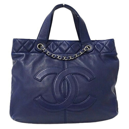 CHANEL Bag Matelasse Women s Handbag Tote Shoulder 2way Leather Navy Blue Chain