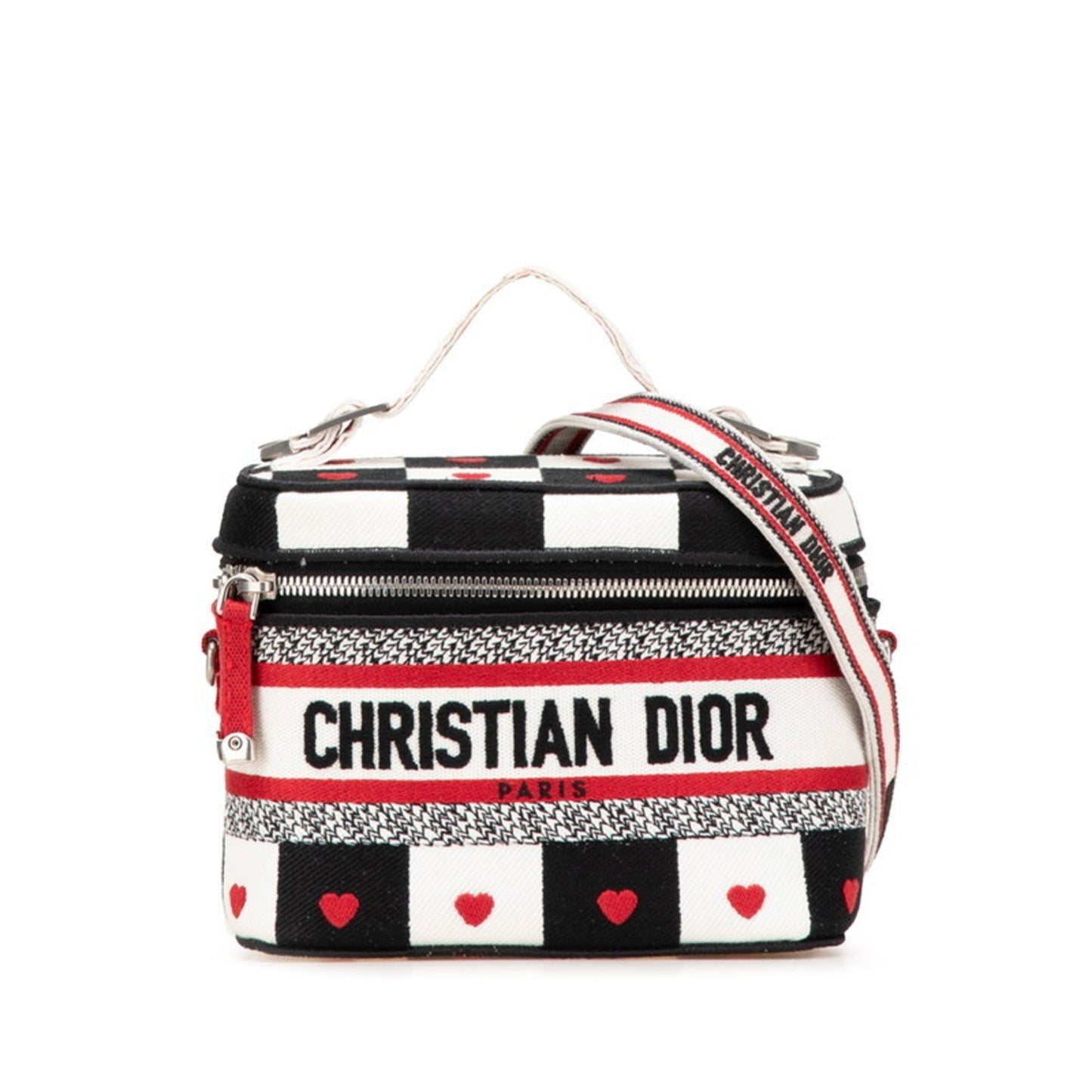 Christian Dior Black Red Color White Canvas Handbag Vanity Bag  