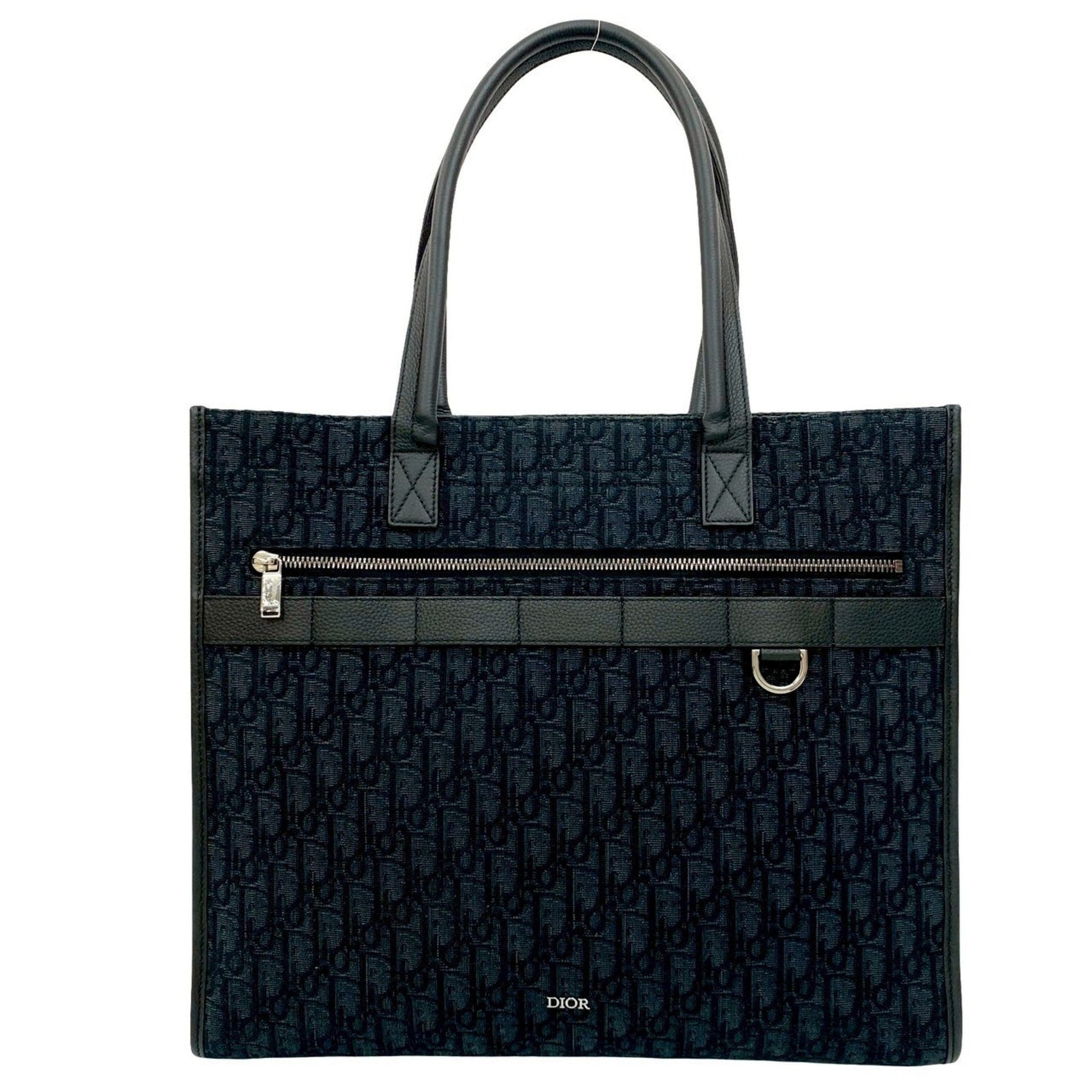 Christian Dior Black Canvas Leather Tote Bag  