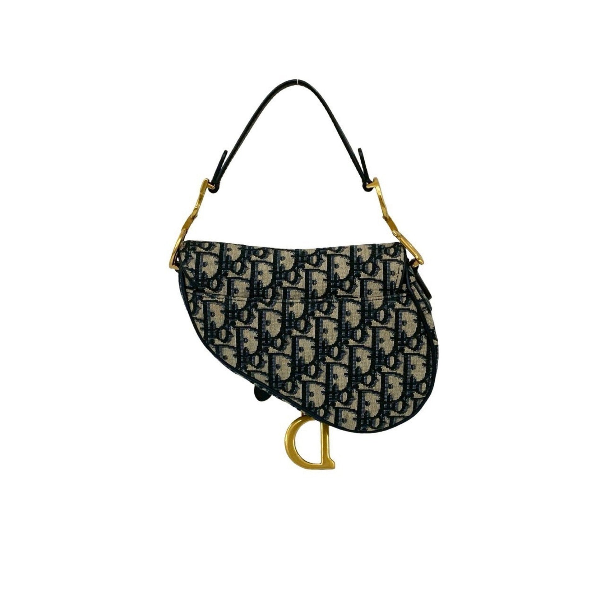 Christian Dior Navy Leather Canvas Handbag Saddle Bag Shoulder Bag  