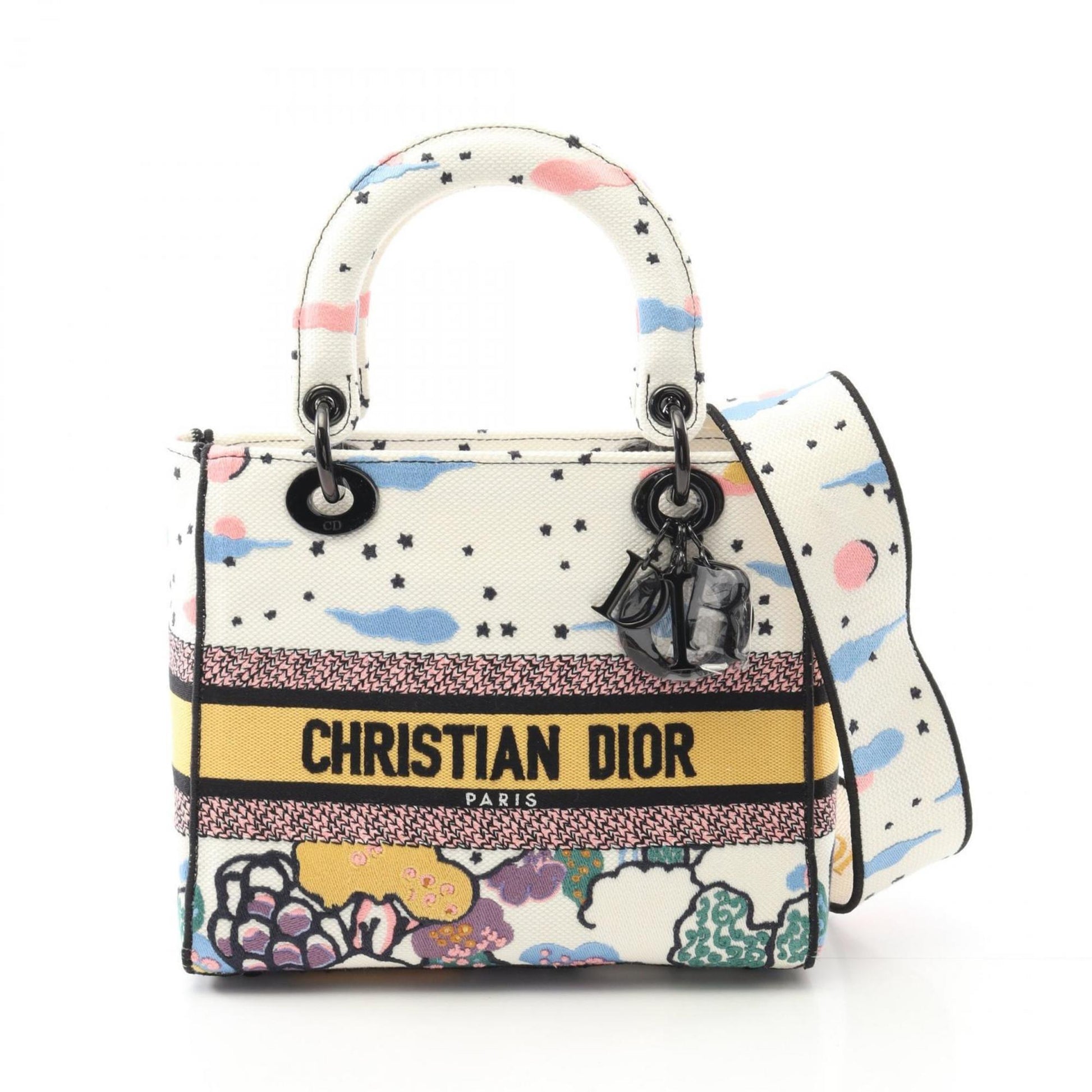 Christian Dior Multi-Color White Canvas Handbag  