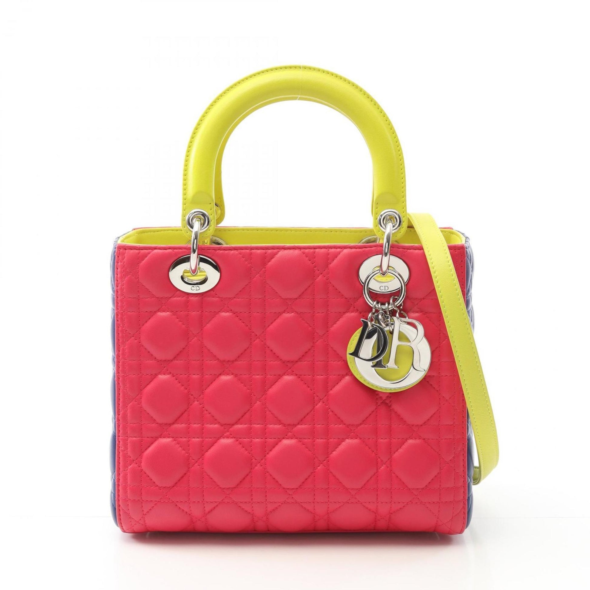 Christian Dior Blue Pink Yellow Leather Handbag  