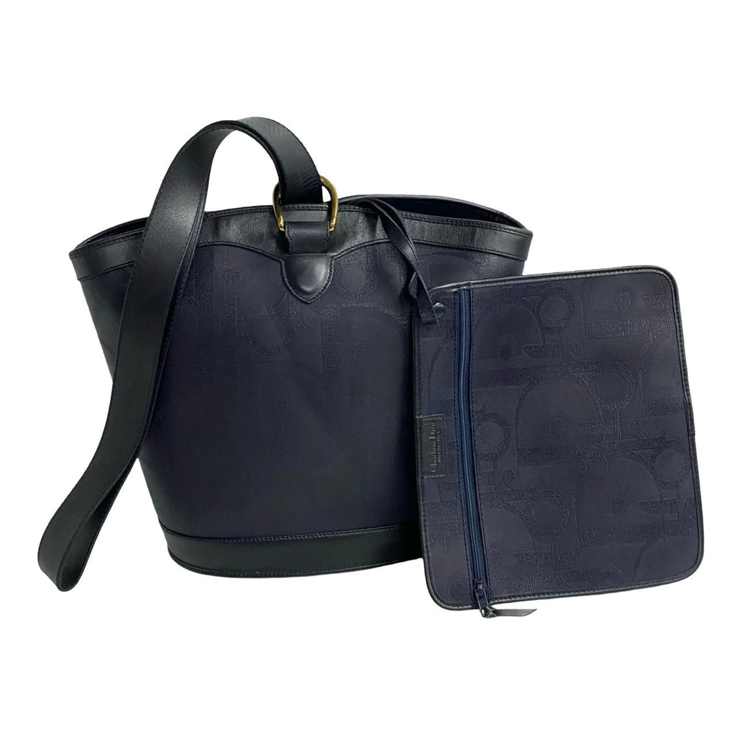 Christian Dior Navy Leather Pvc Shoulder Bag Tote Bag  